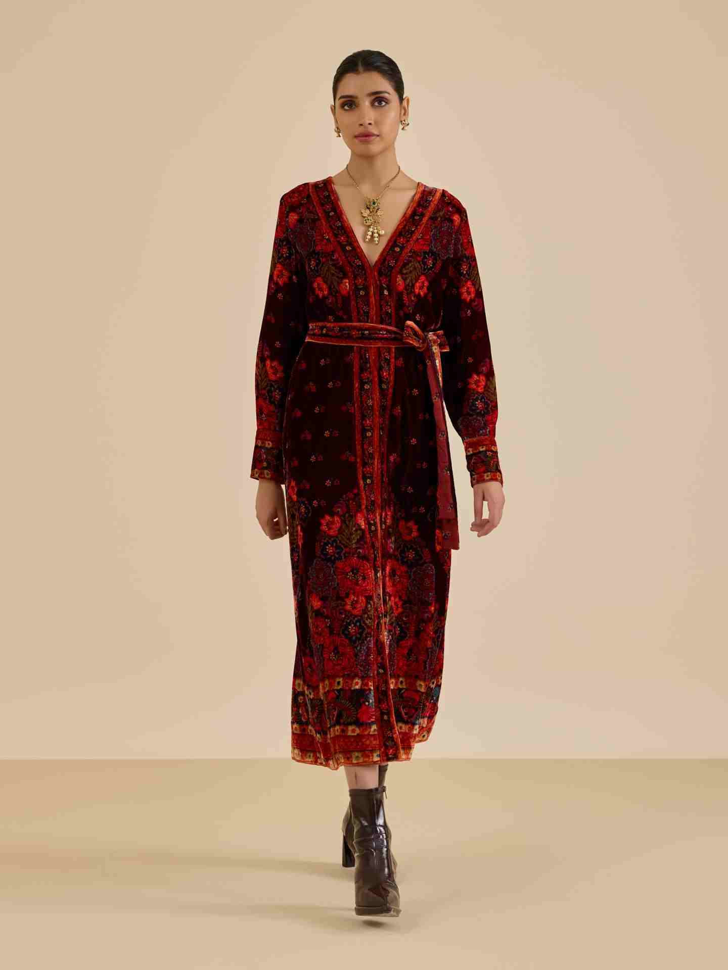 Wine Sasha Print  Long Dress