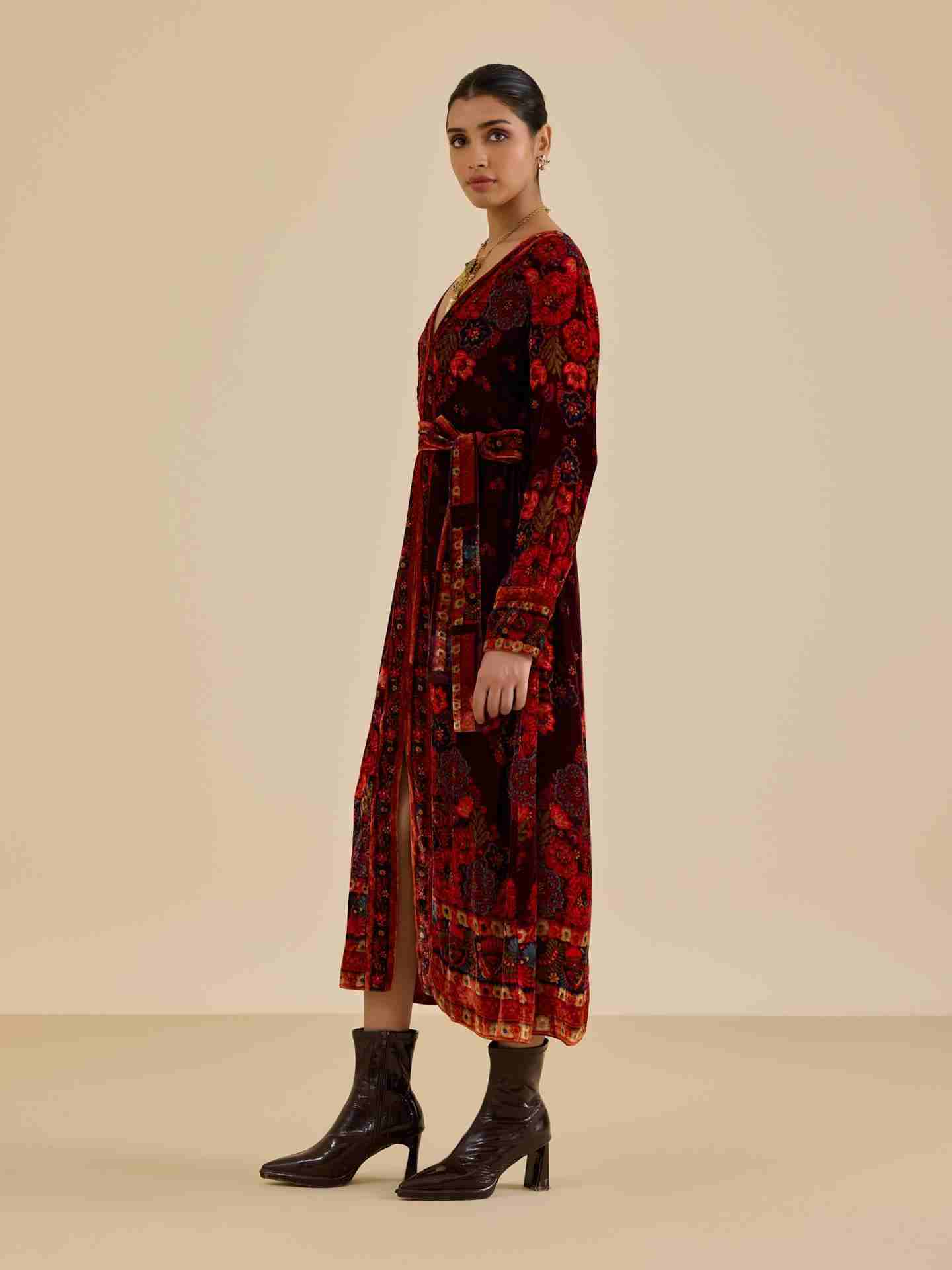 Wine Sasha Print  Long Dress