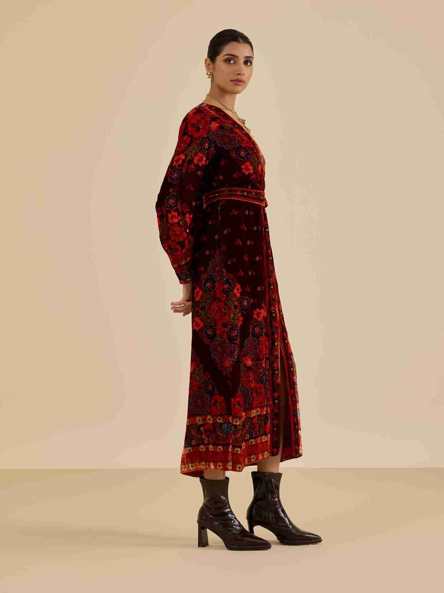 Wine Sasha Print  Long Dress