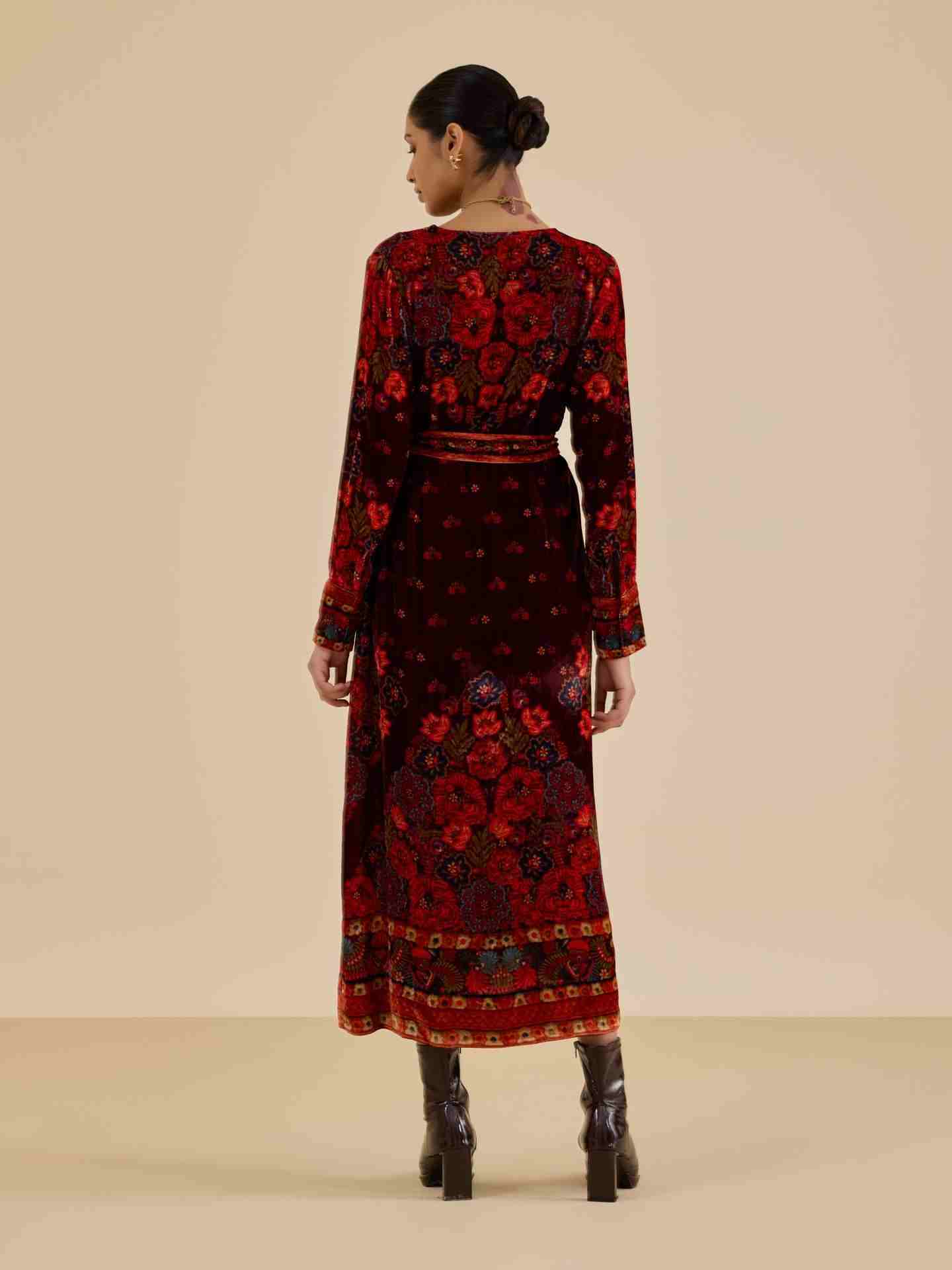 Wine Sasha Print  Long Dress