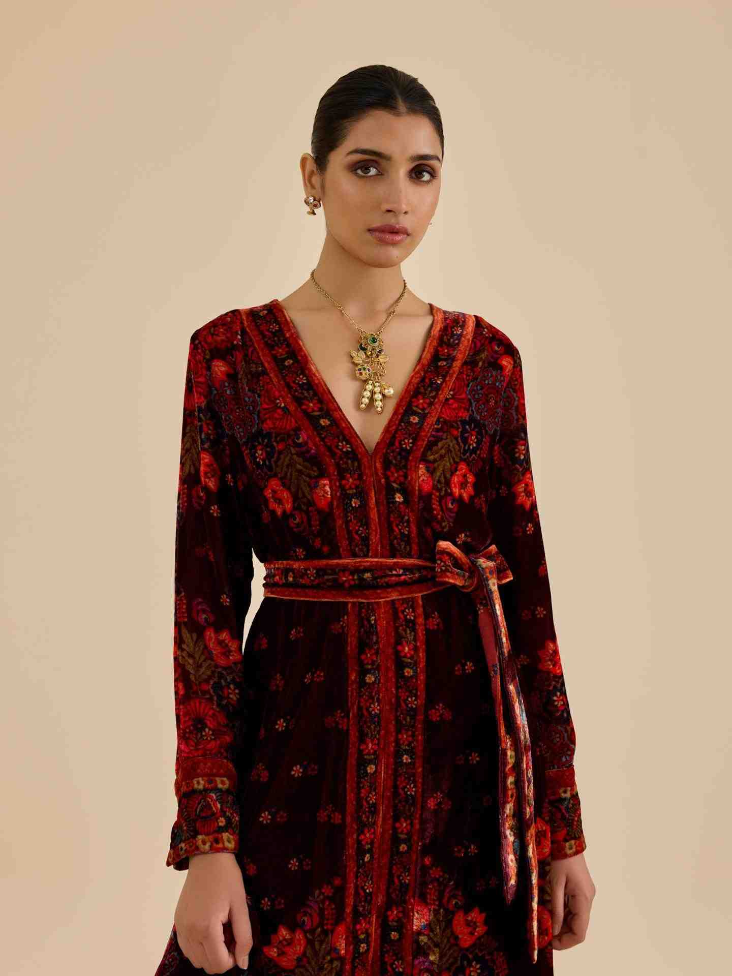 Wine Sasha Print  Long Dress