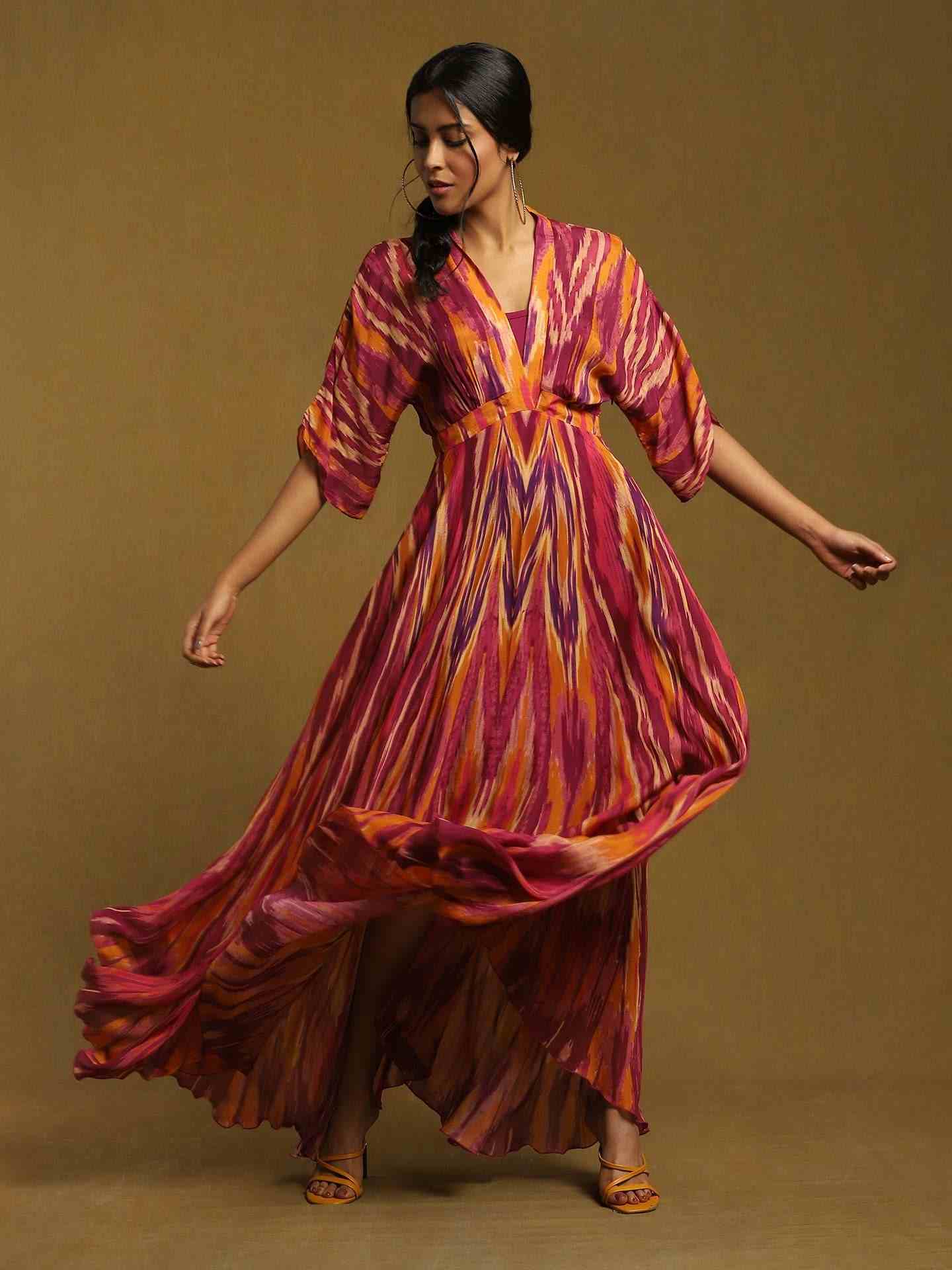 Purple Ikat Kaftan Dress