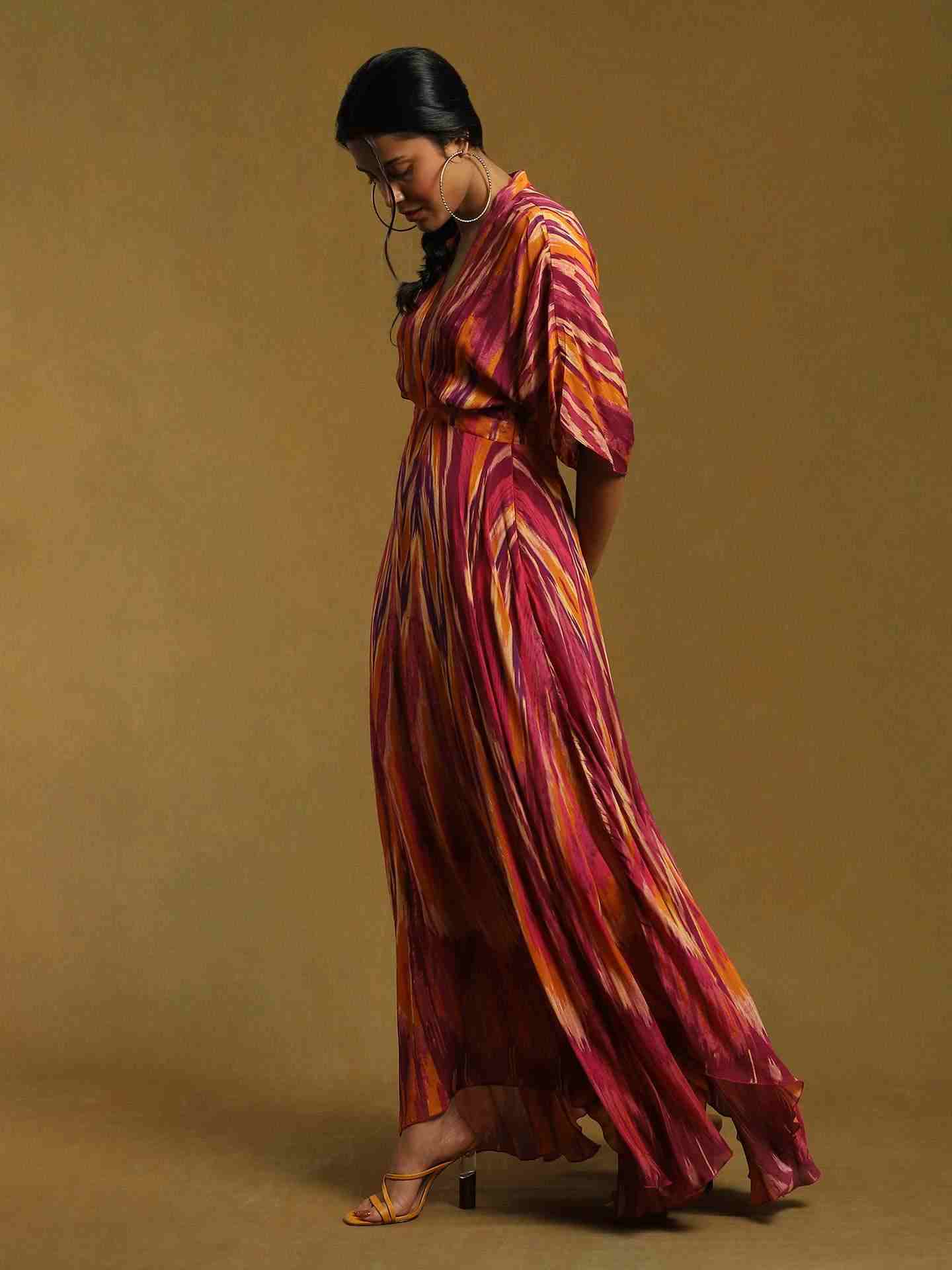 Purple Ikat Kaftan Dress