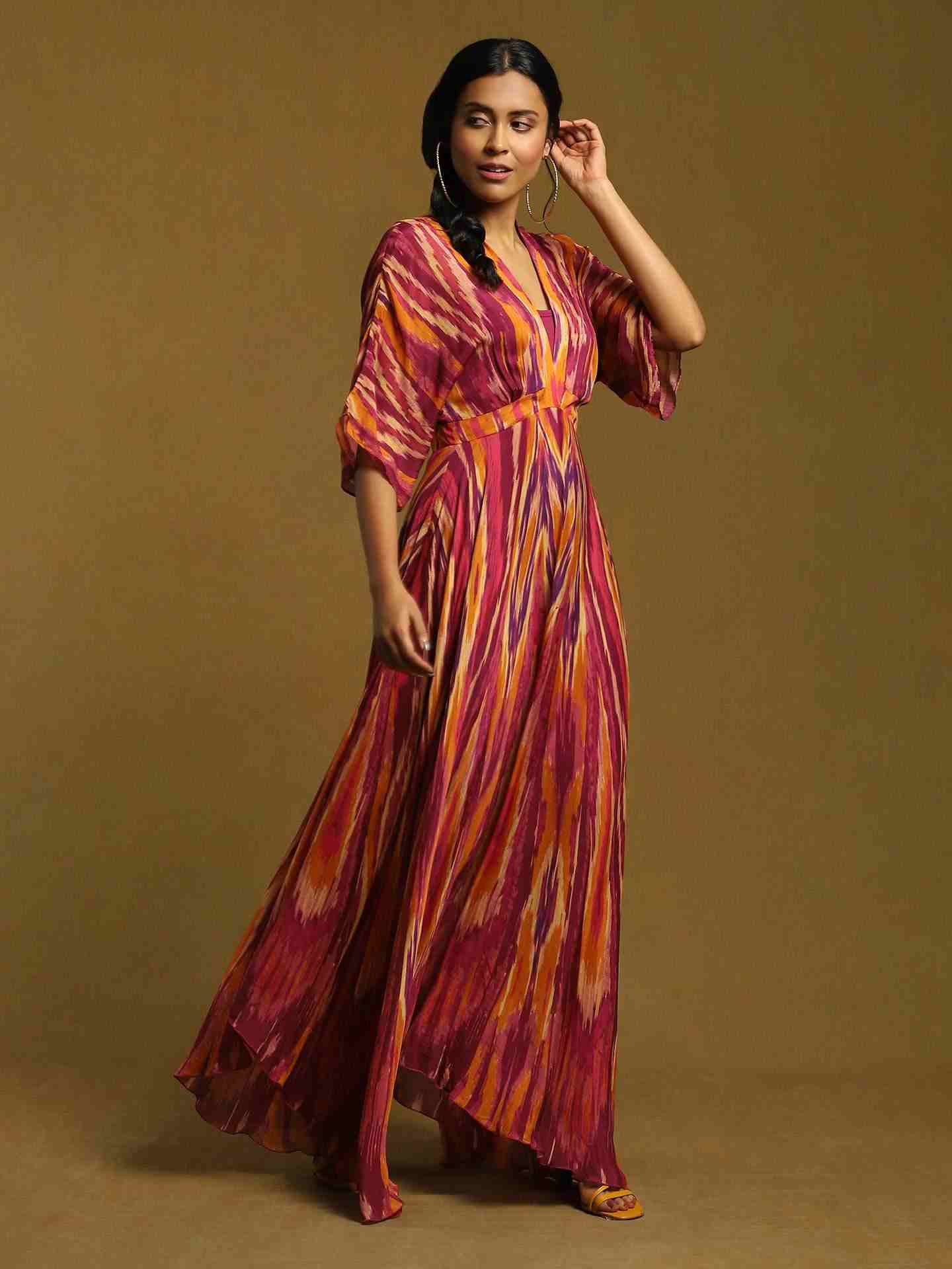 Purple Ikat Kaftan Dress