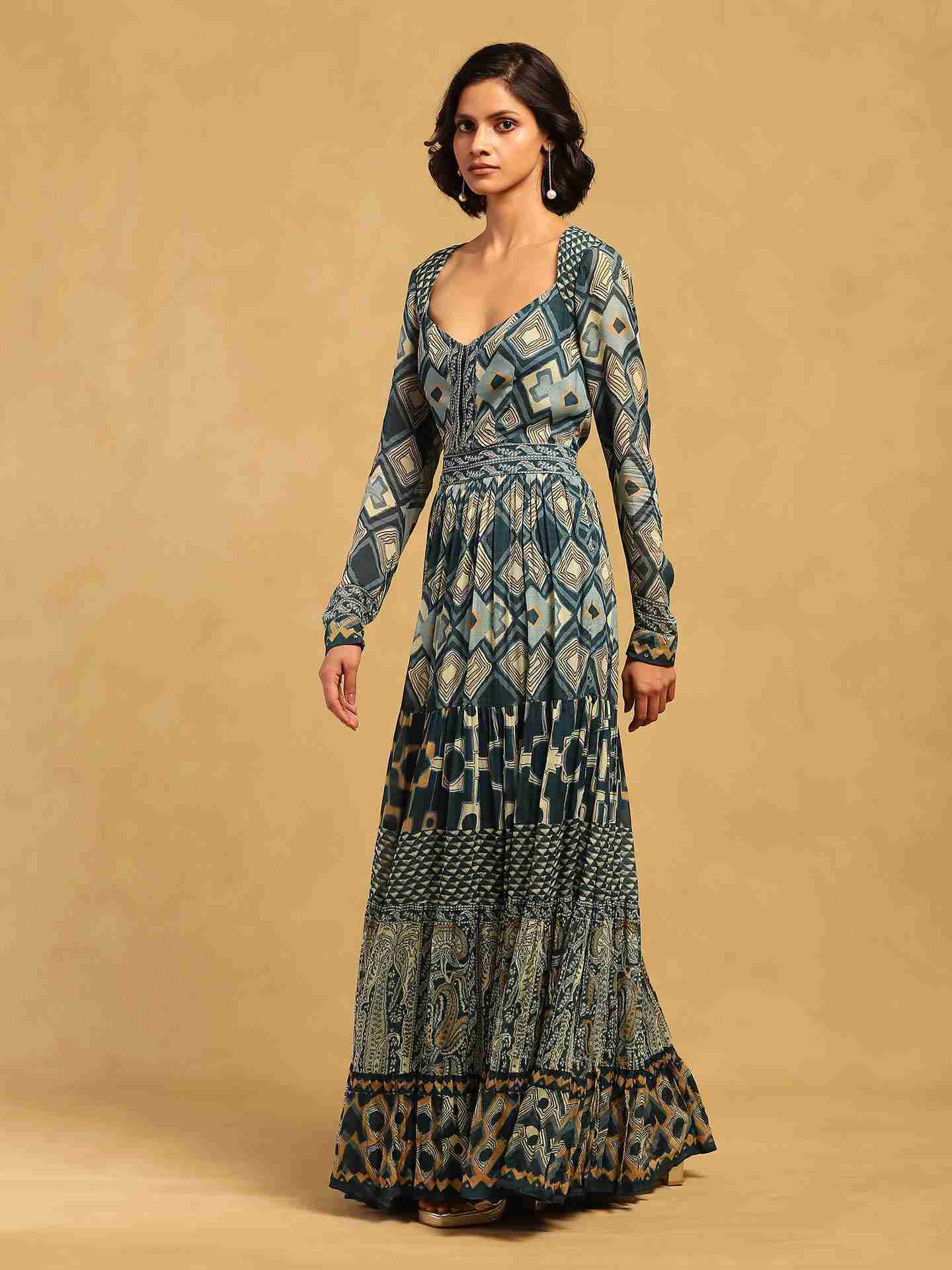 Blue Meraki Border Maxi Dress