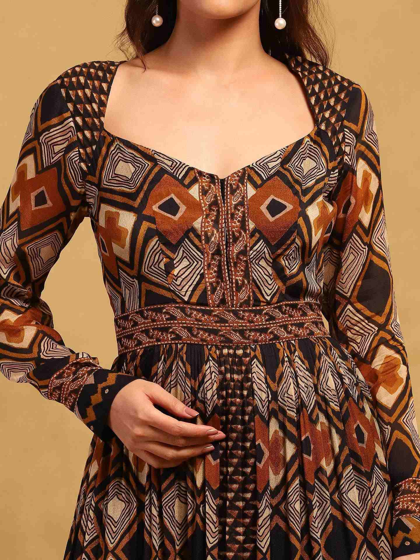 Brown Meraki Border Maxi Dress