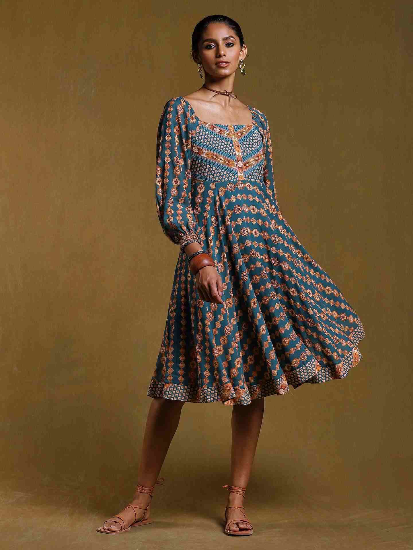 Teal Anusuya Knee-Length Dress