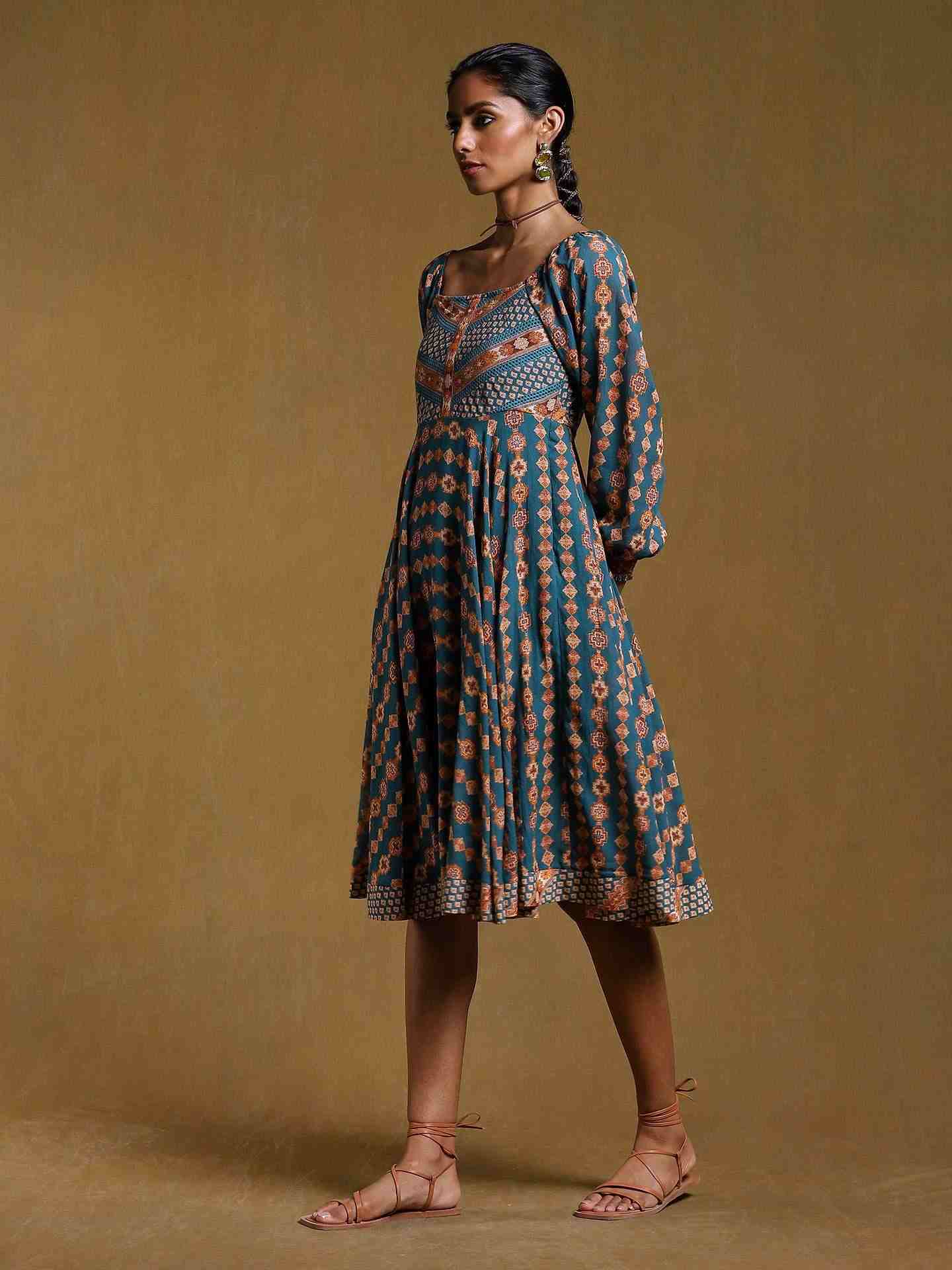 Teal Anusuya Knee-Length Dress