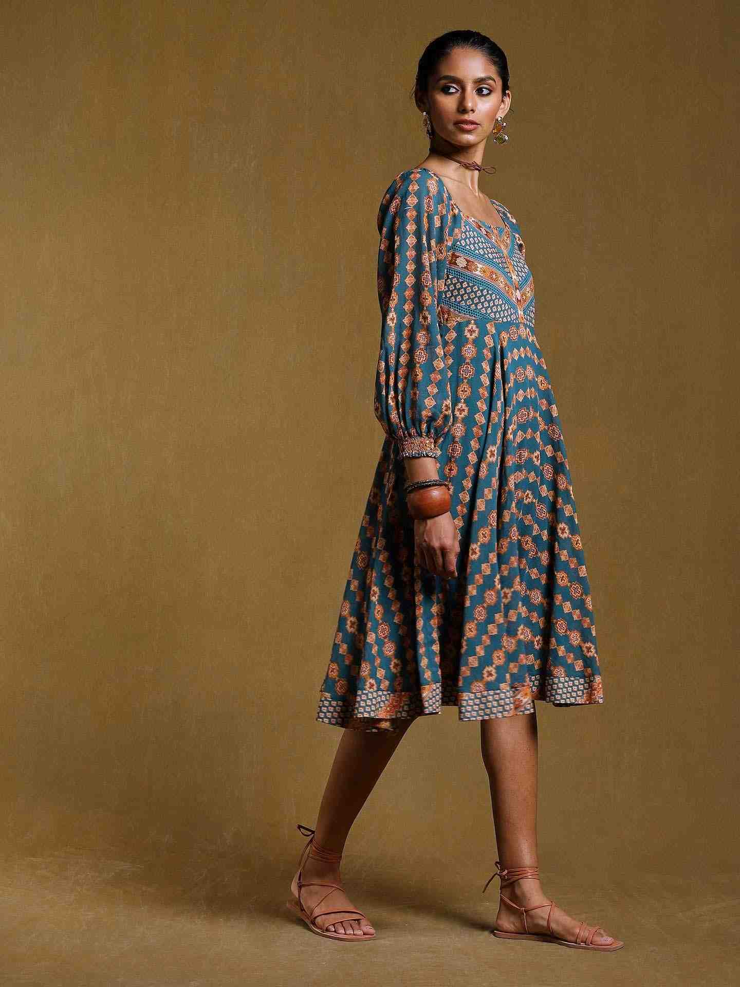 Teal Anusuya Knee-Length Dress