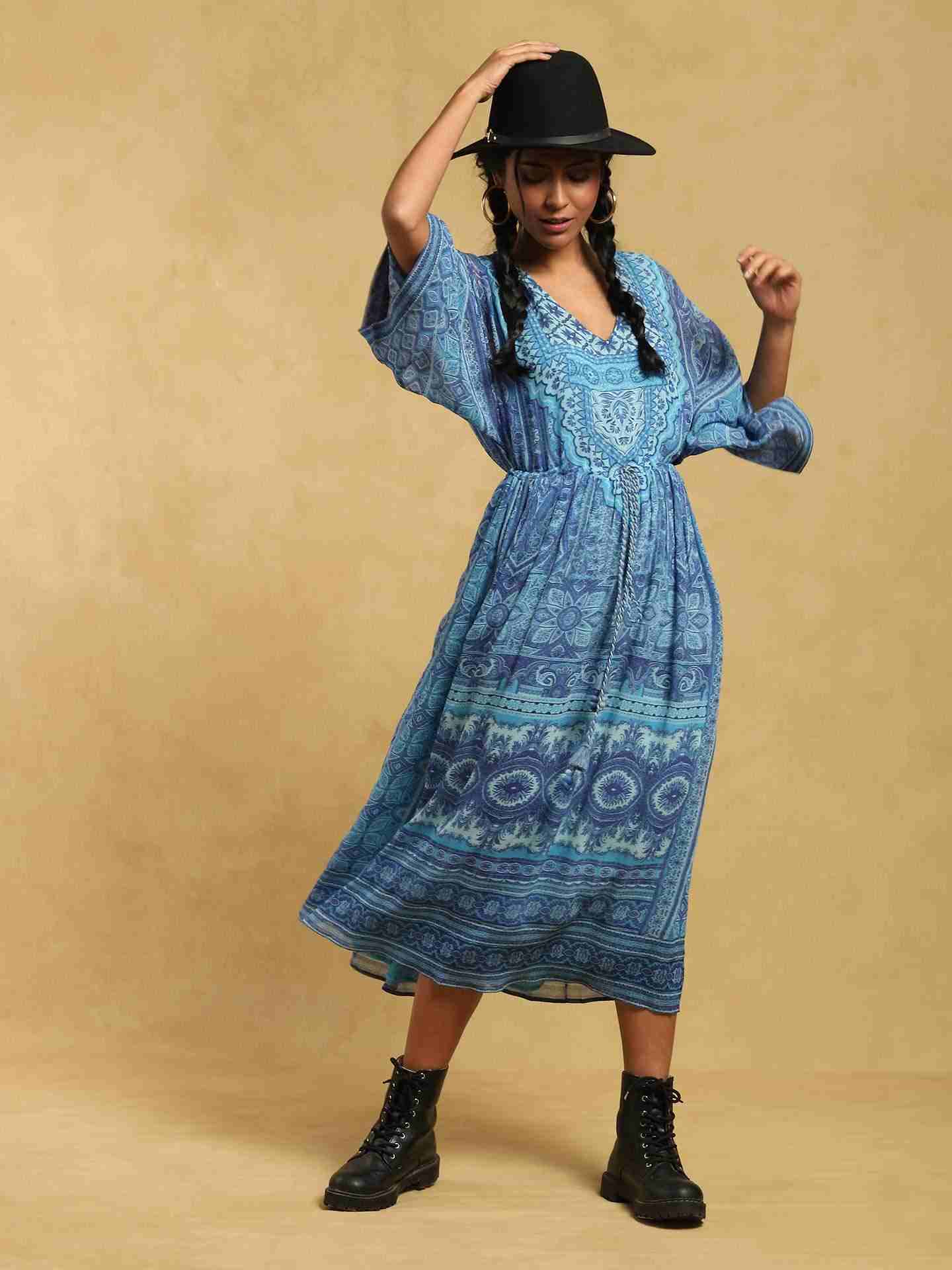 Blue Oriental Kaftan Dress