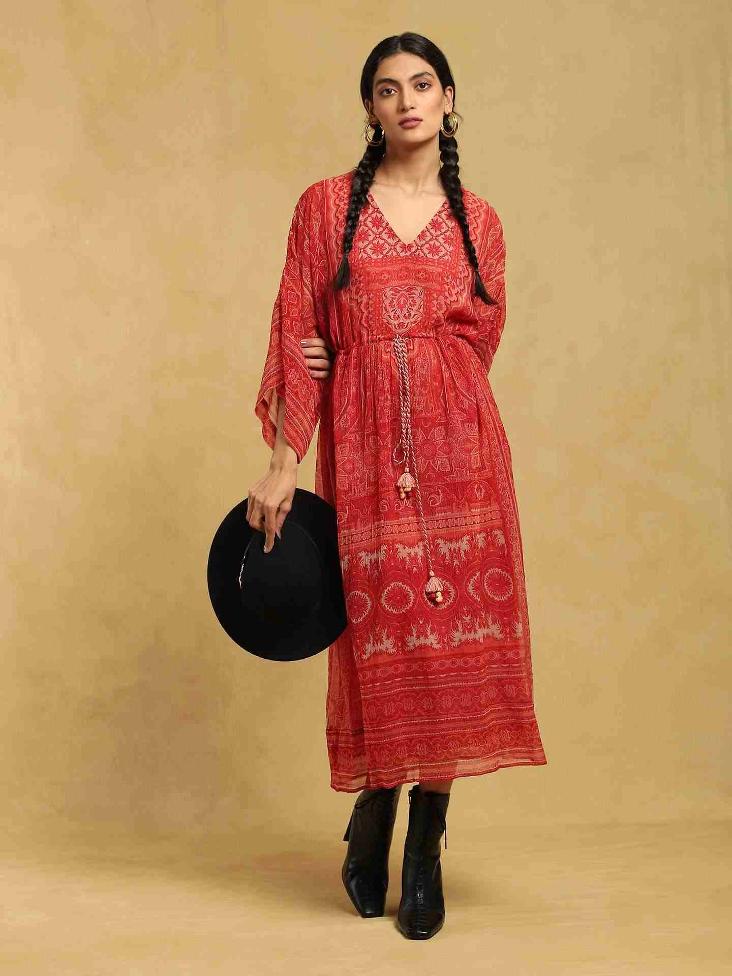 Red Oriental Kaftan Dress