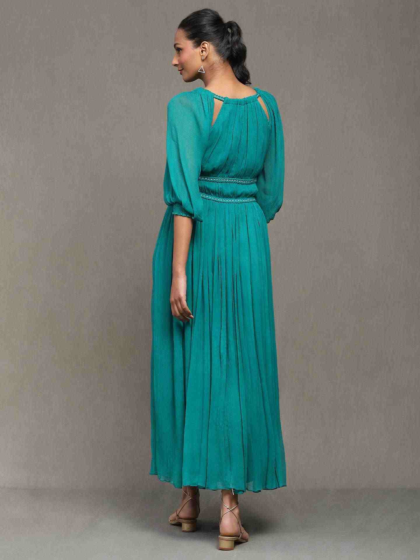 Teal Boukhara Solid Long Dress