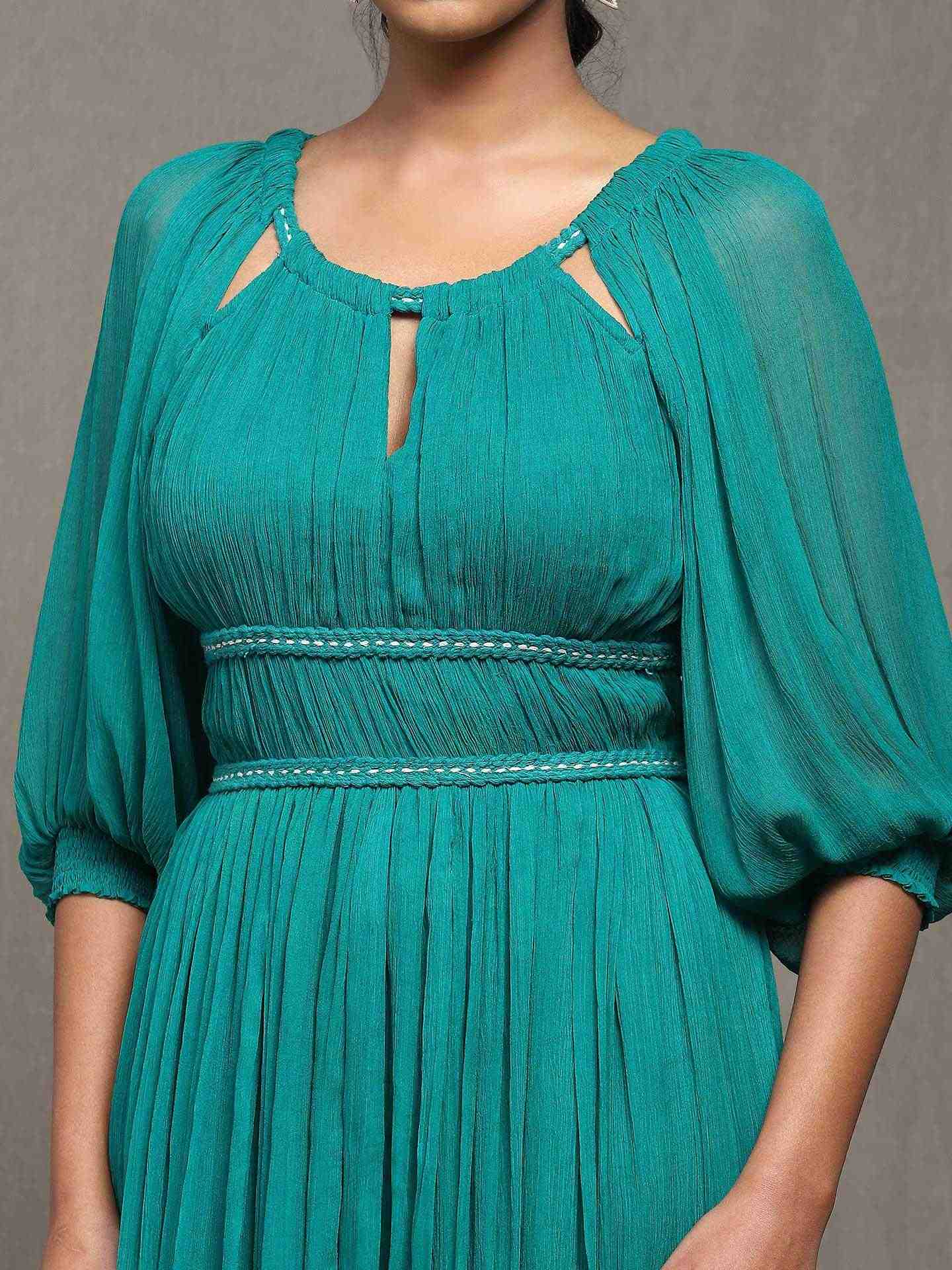 Teal Boukhara Solid Long Dress