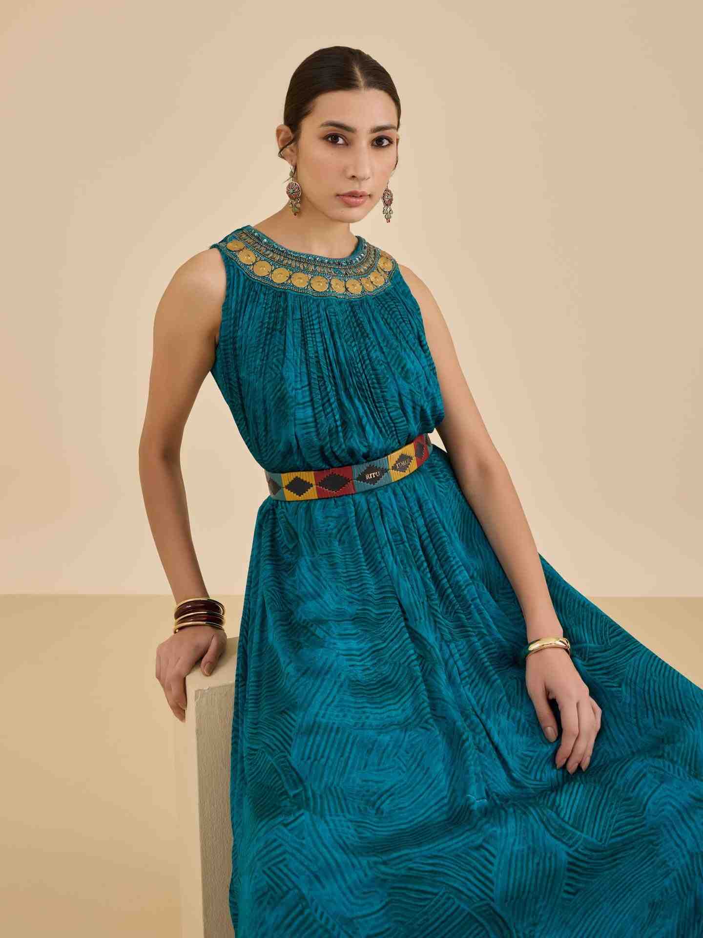 Teal Naira Long Dress