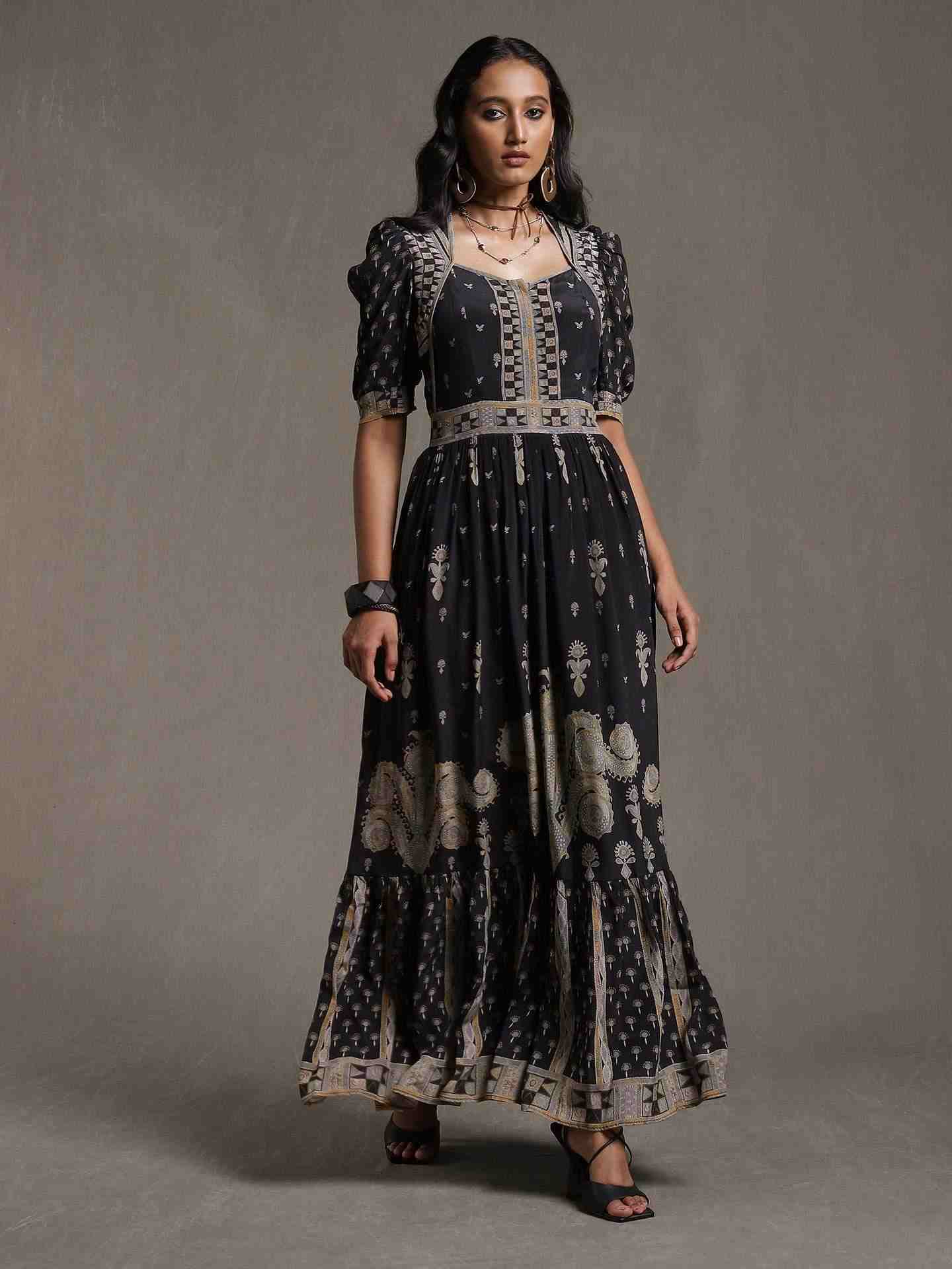 Black Rabari Crepe Dress