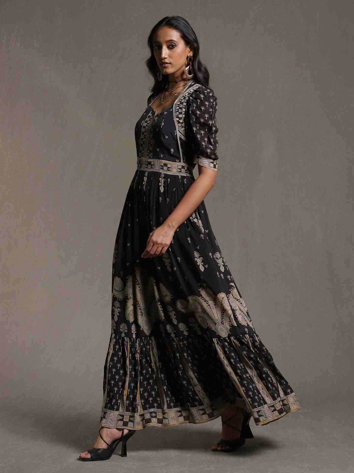 Black Rabari Crepe Dress