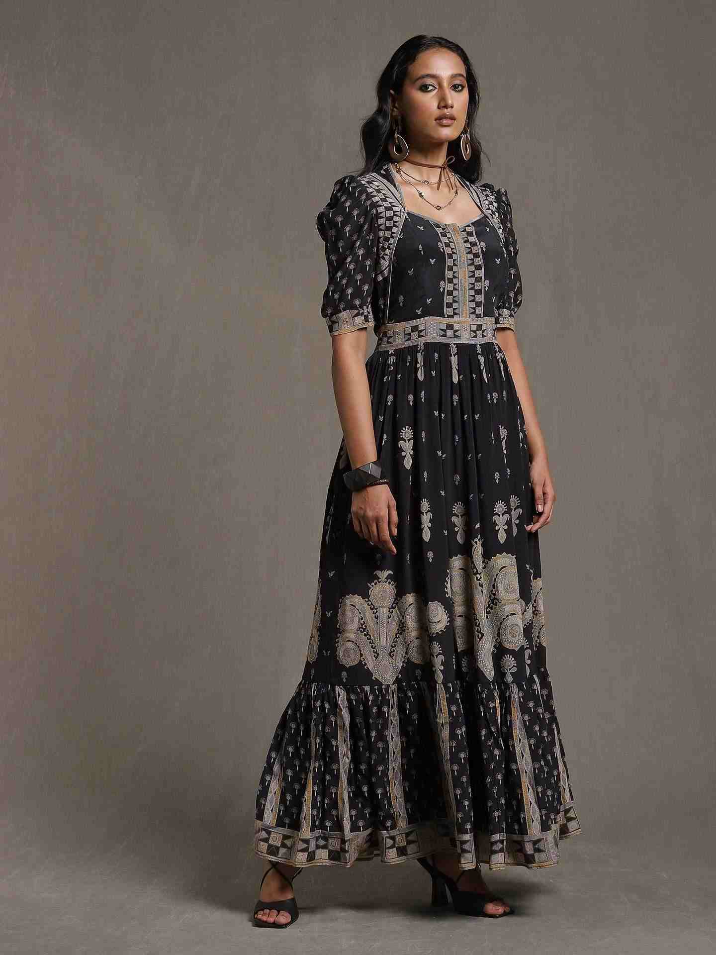 Black Rabari Crepe Dress