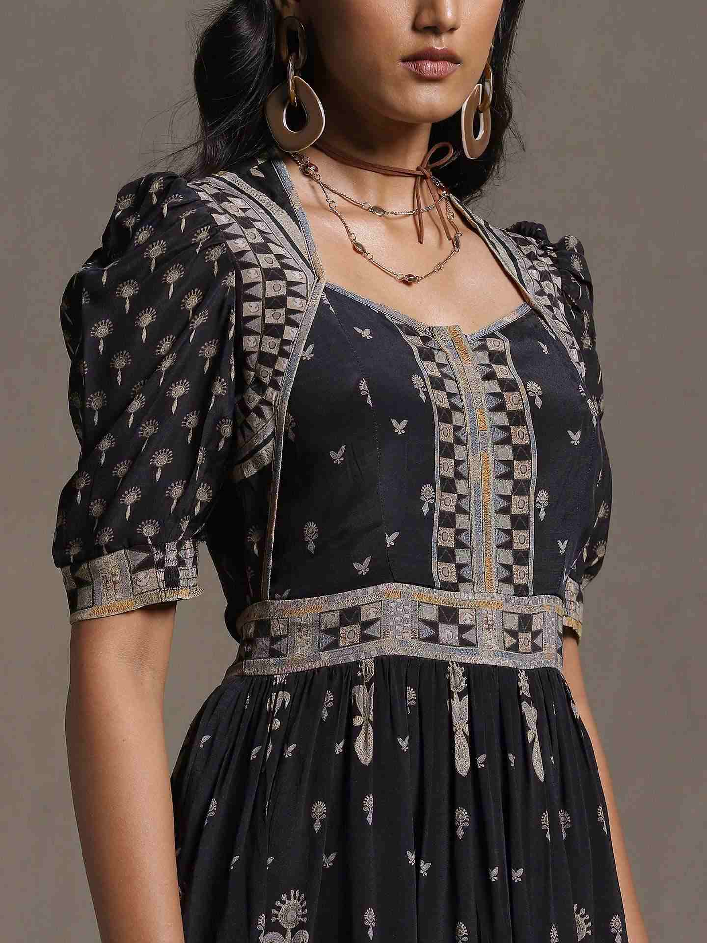 Black Rabari Crepe Dress