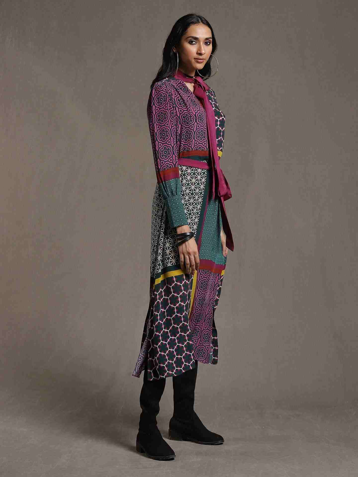 Green Mosaic Crepe Shift Dress