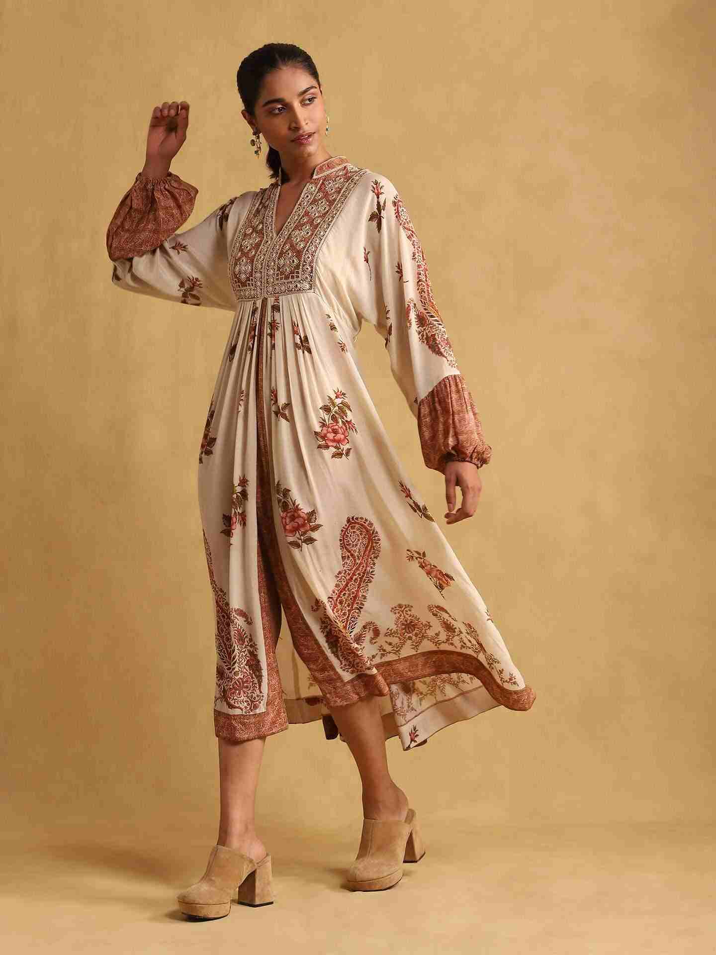 Off White Scarf Crepe Kaftan Dress