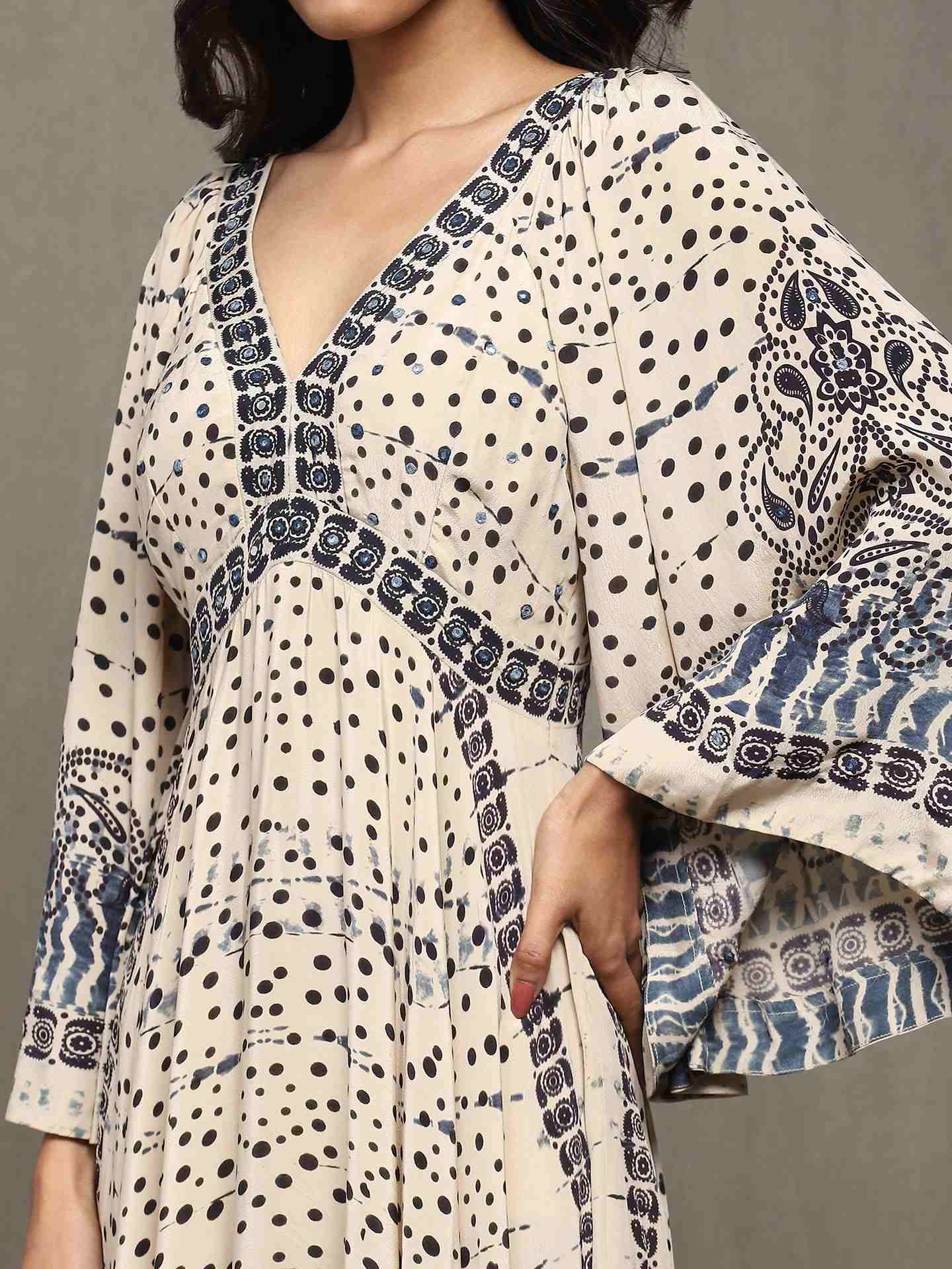 Beige Devesh Crepe Dress