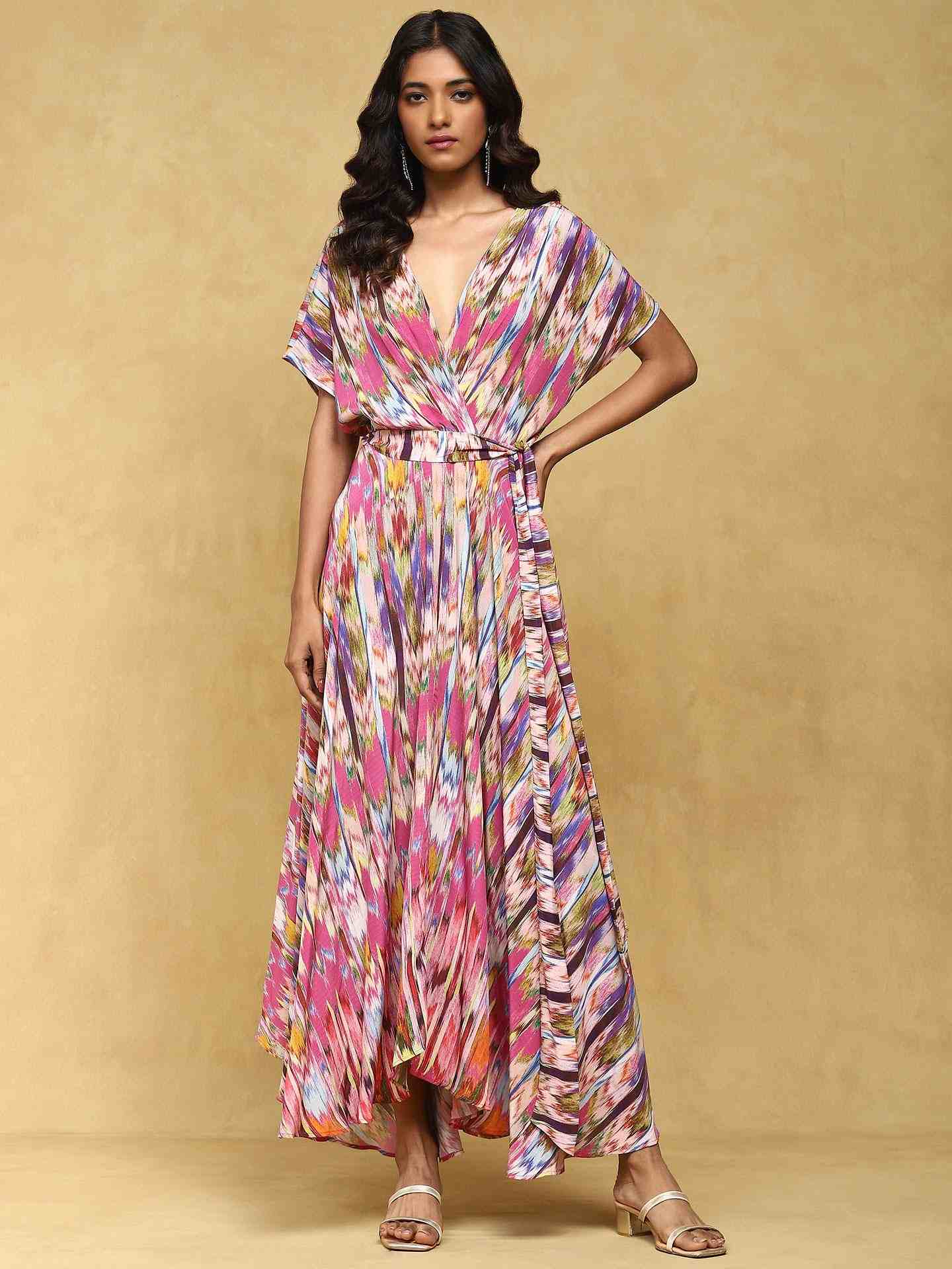 Pink Binkai Crepe Kaftan Dress