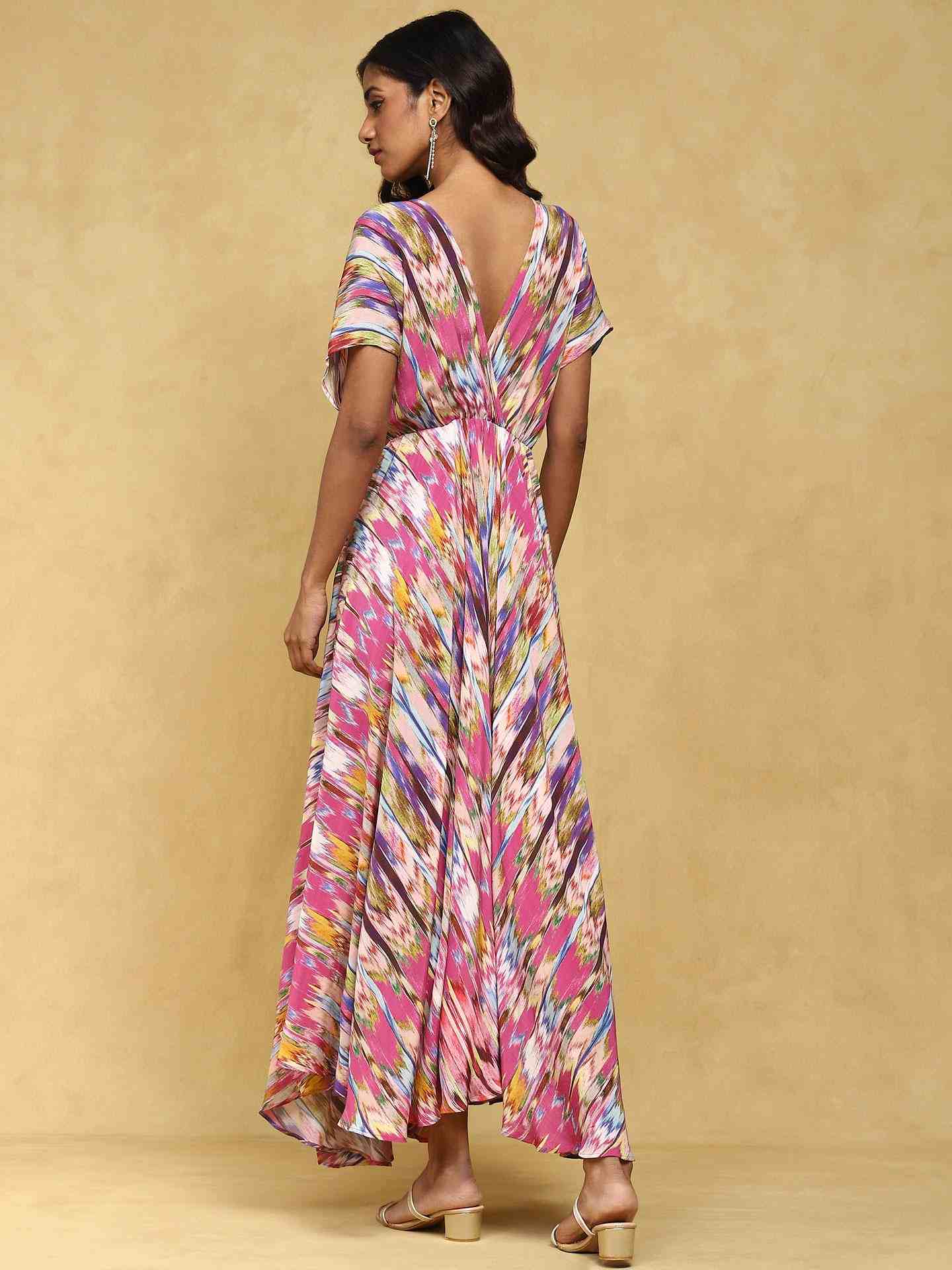 Pink Binkai Crepe Kaftan Dress