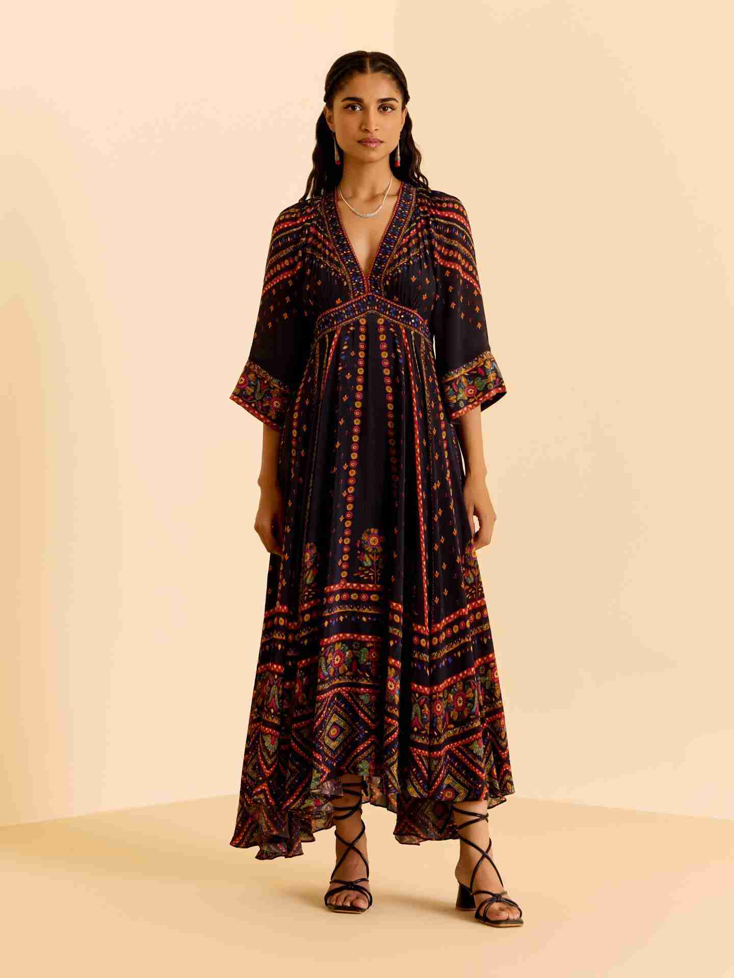 Black Amelia Print Long Dress