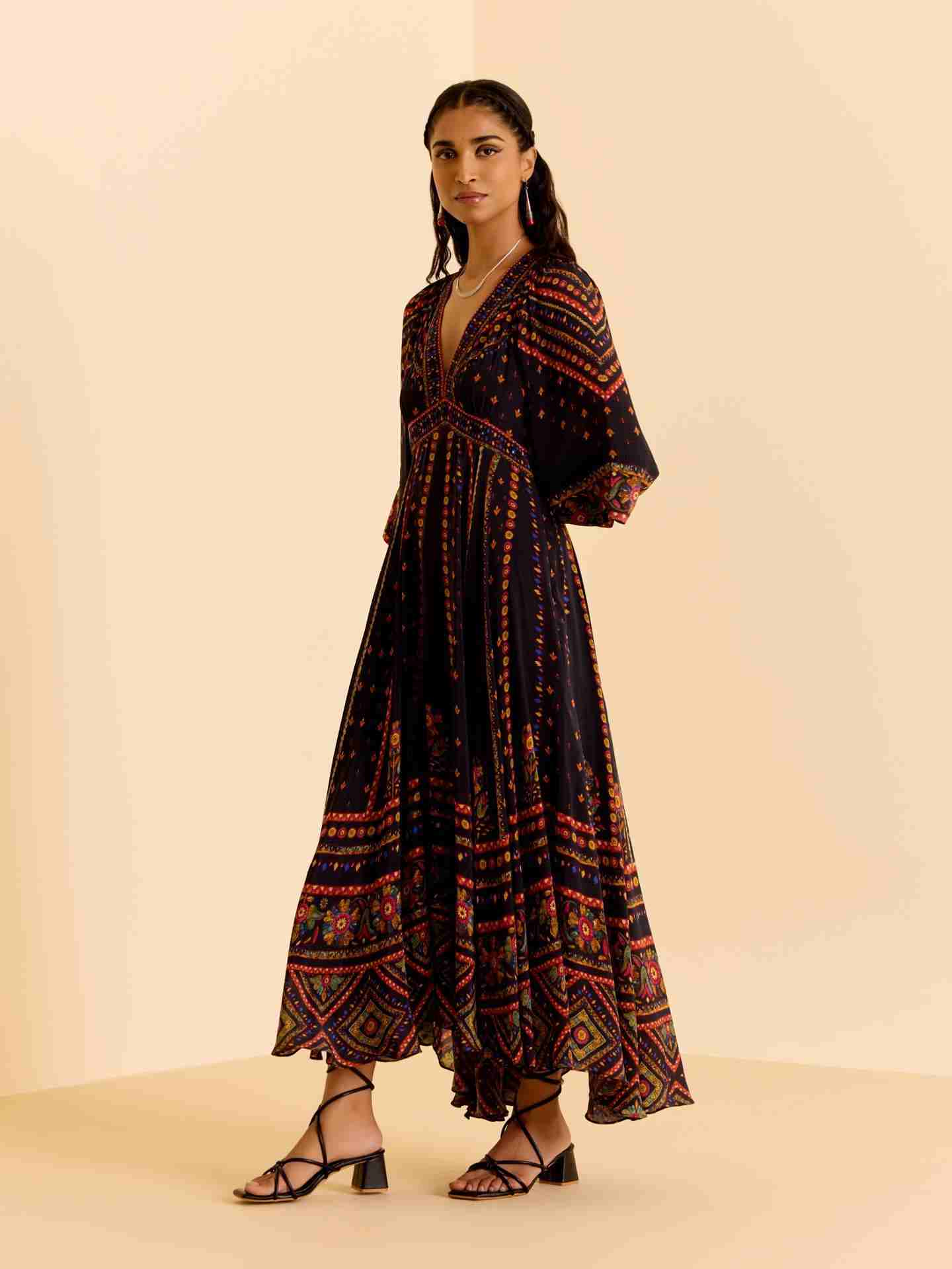 Black Amelia Print Long Dress