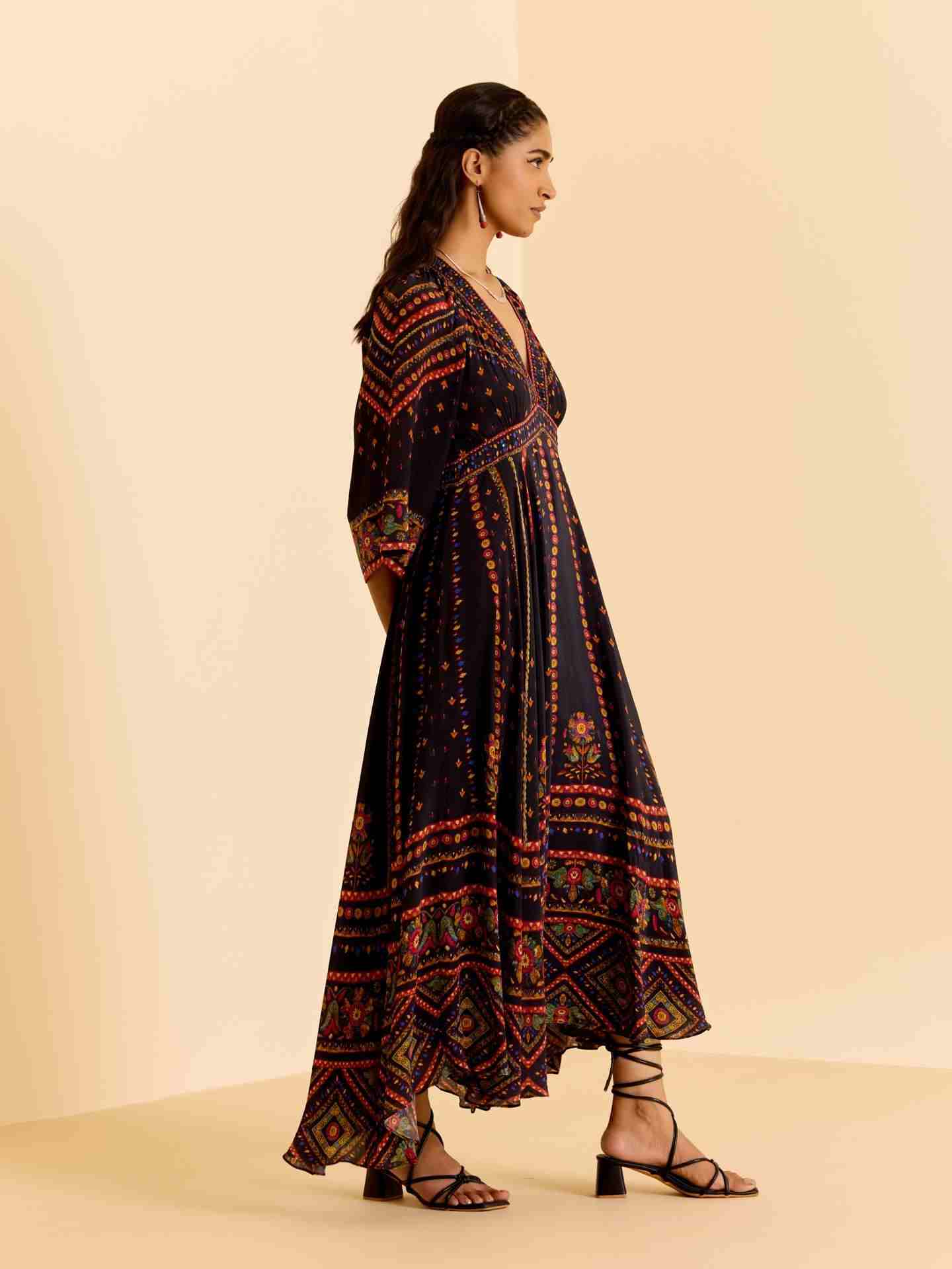 Black Amelia Print Long Dress