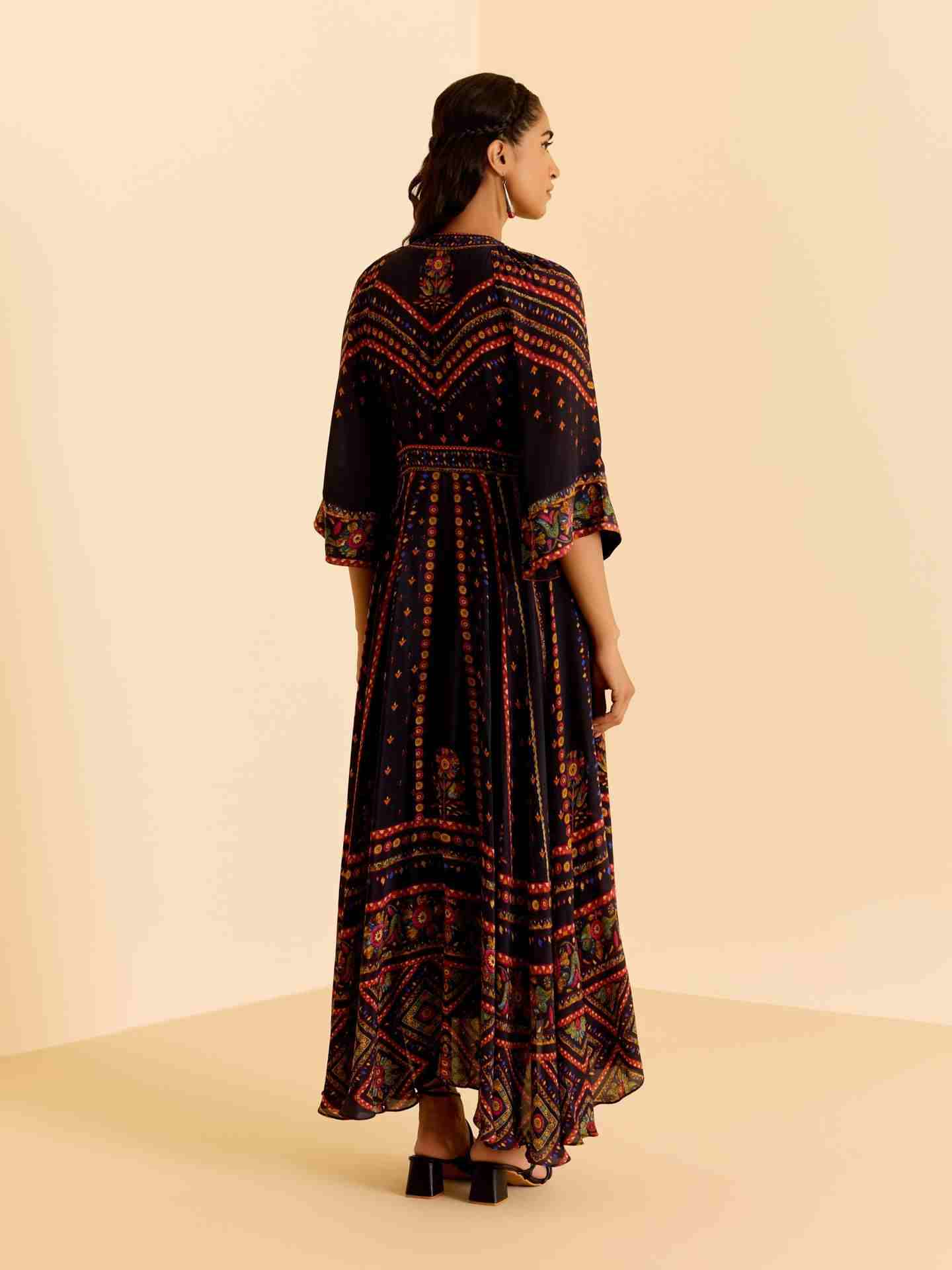 Black Amelia Print Long Dress