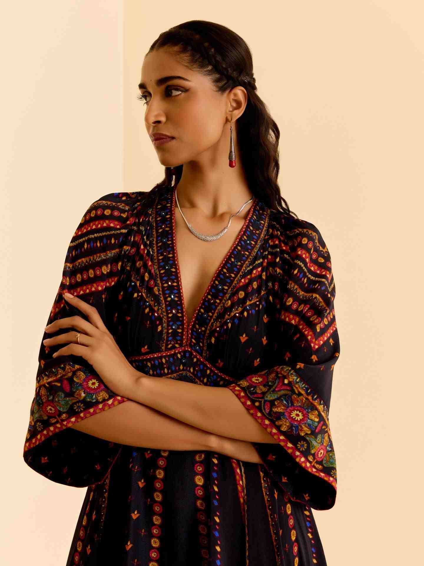 Black Amelia Print Long Dress