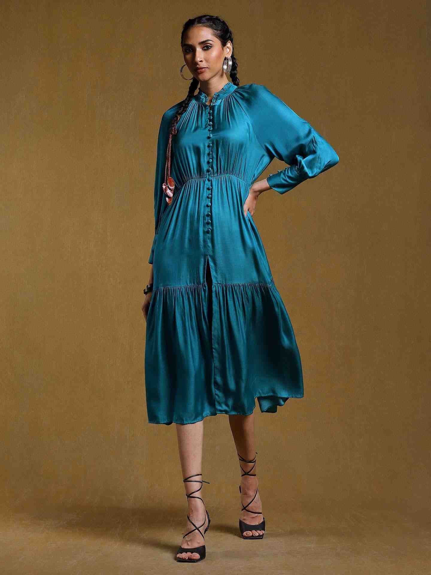 Teal Cristal Satin Dress