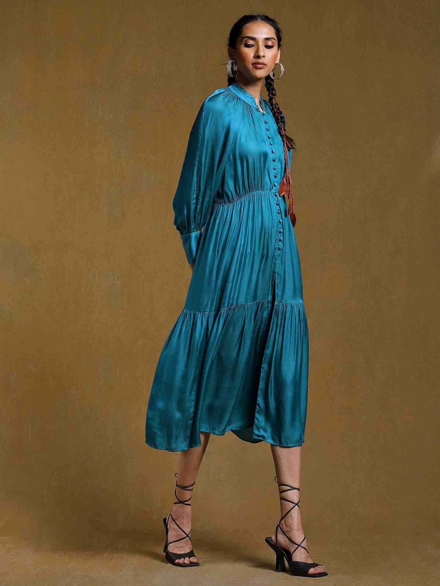 Teal Cristal Satin Dress