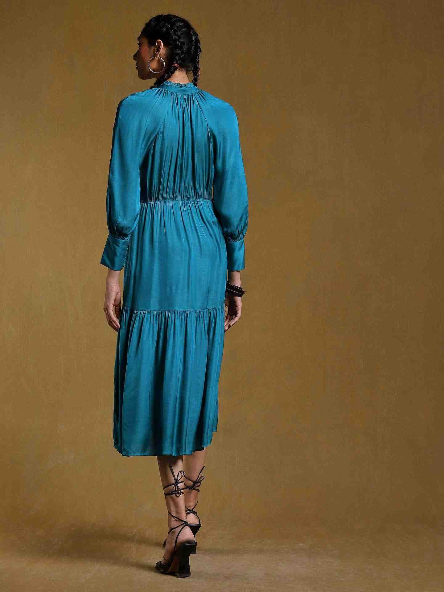 Teal Cristal Satin Dress