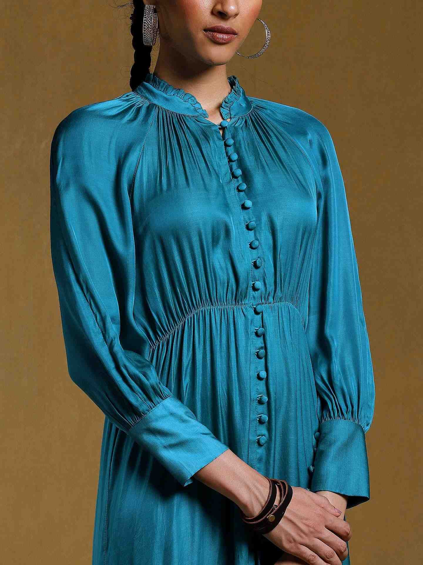 Teal Cristal Satin Dress