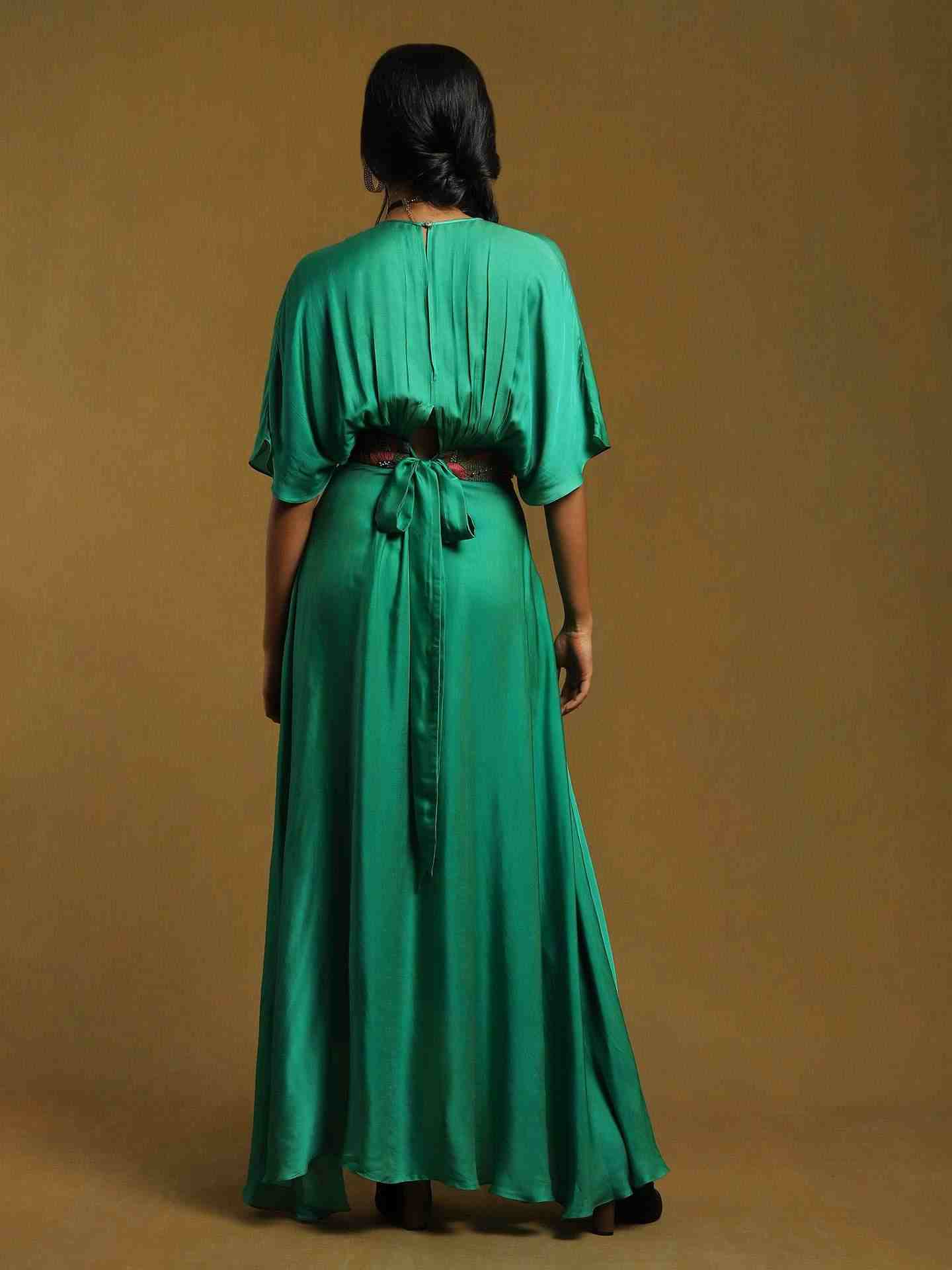 Green Streak Solid Kaftan Dress