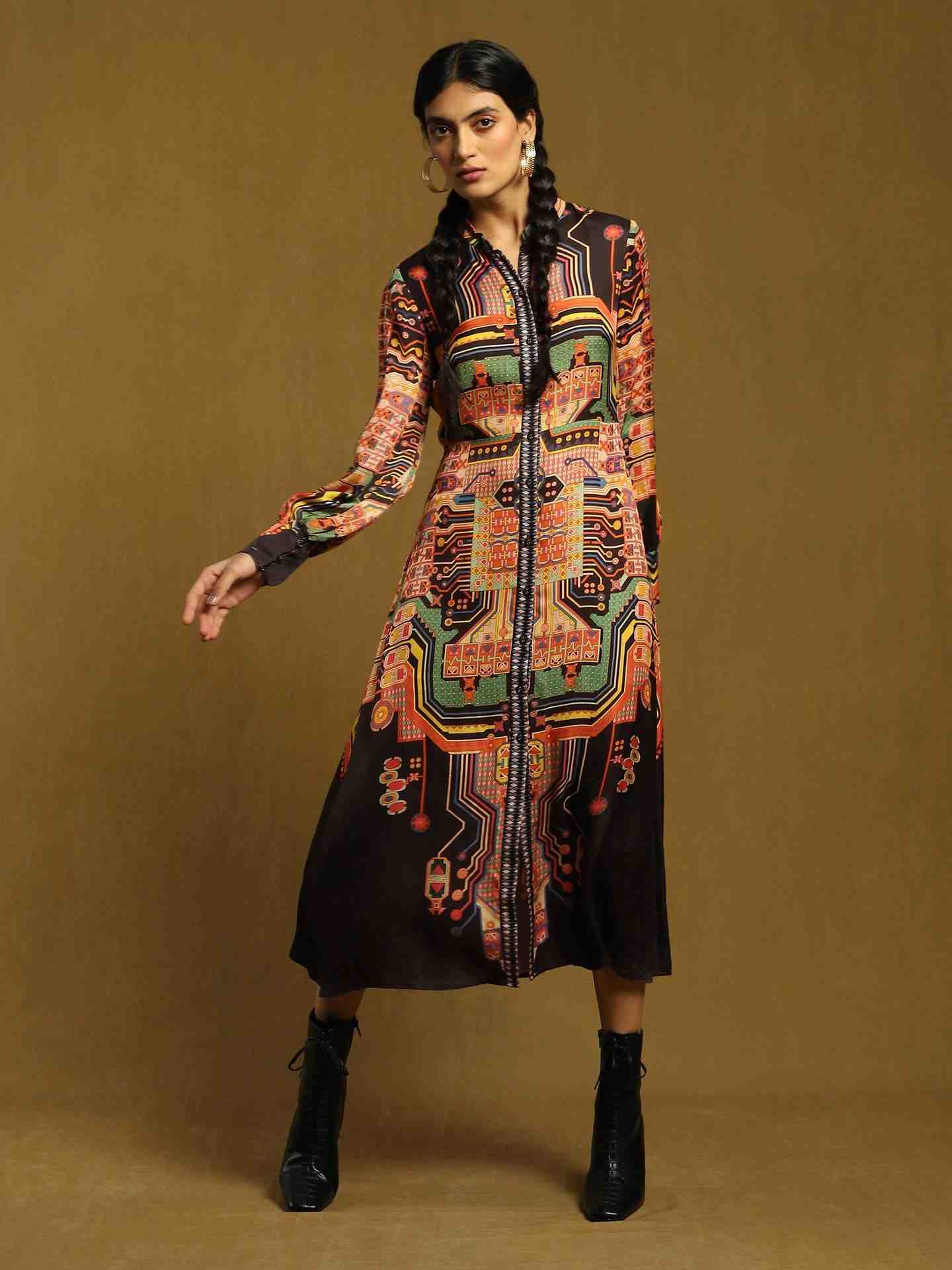 Black Circuit Shirt Dress