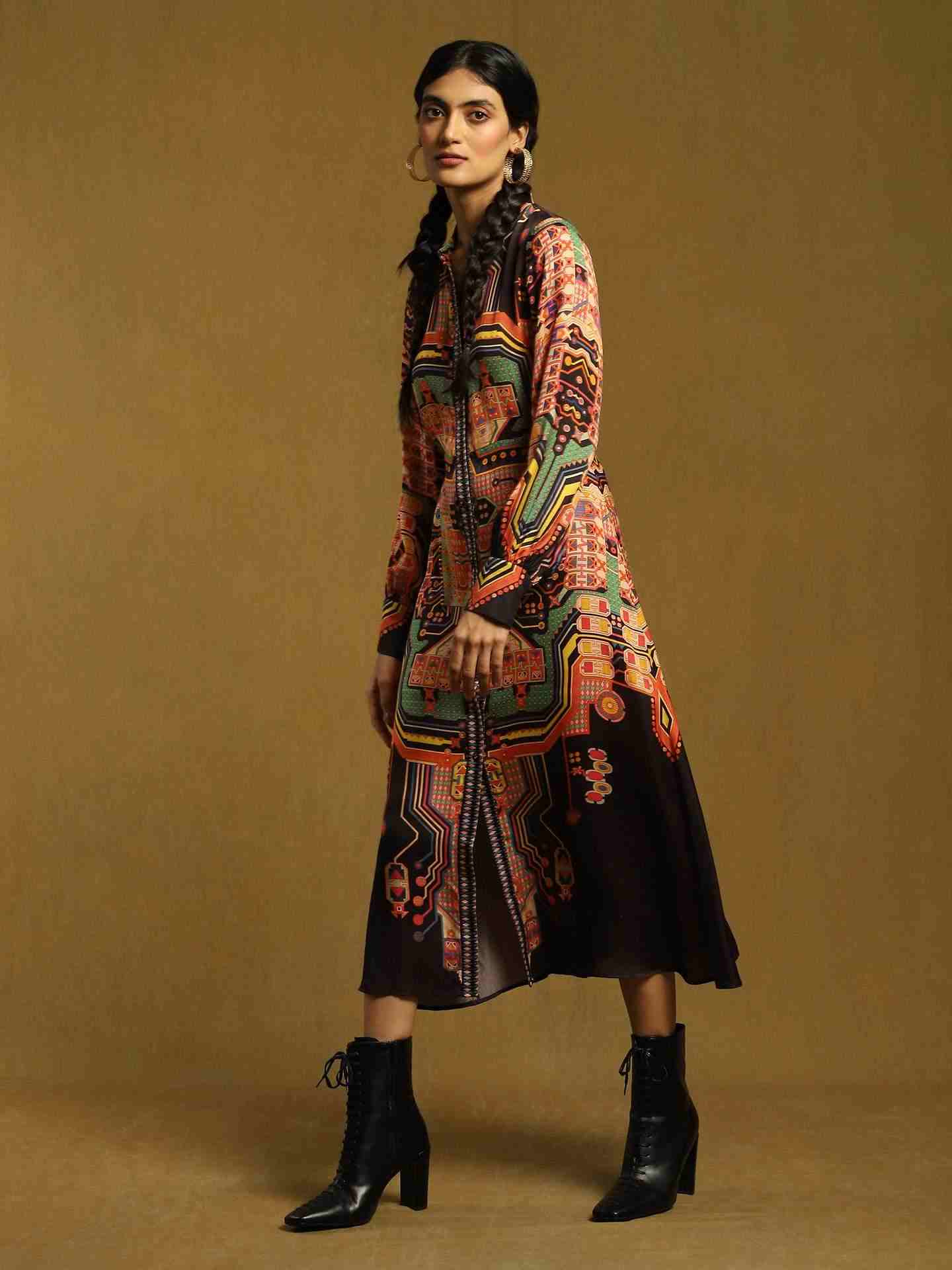 Black Circuit Shirt Dress