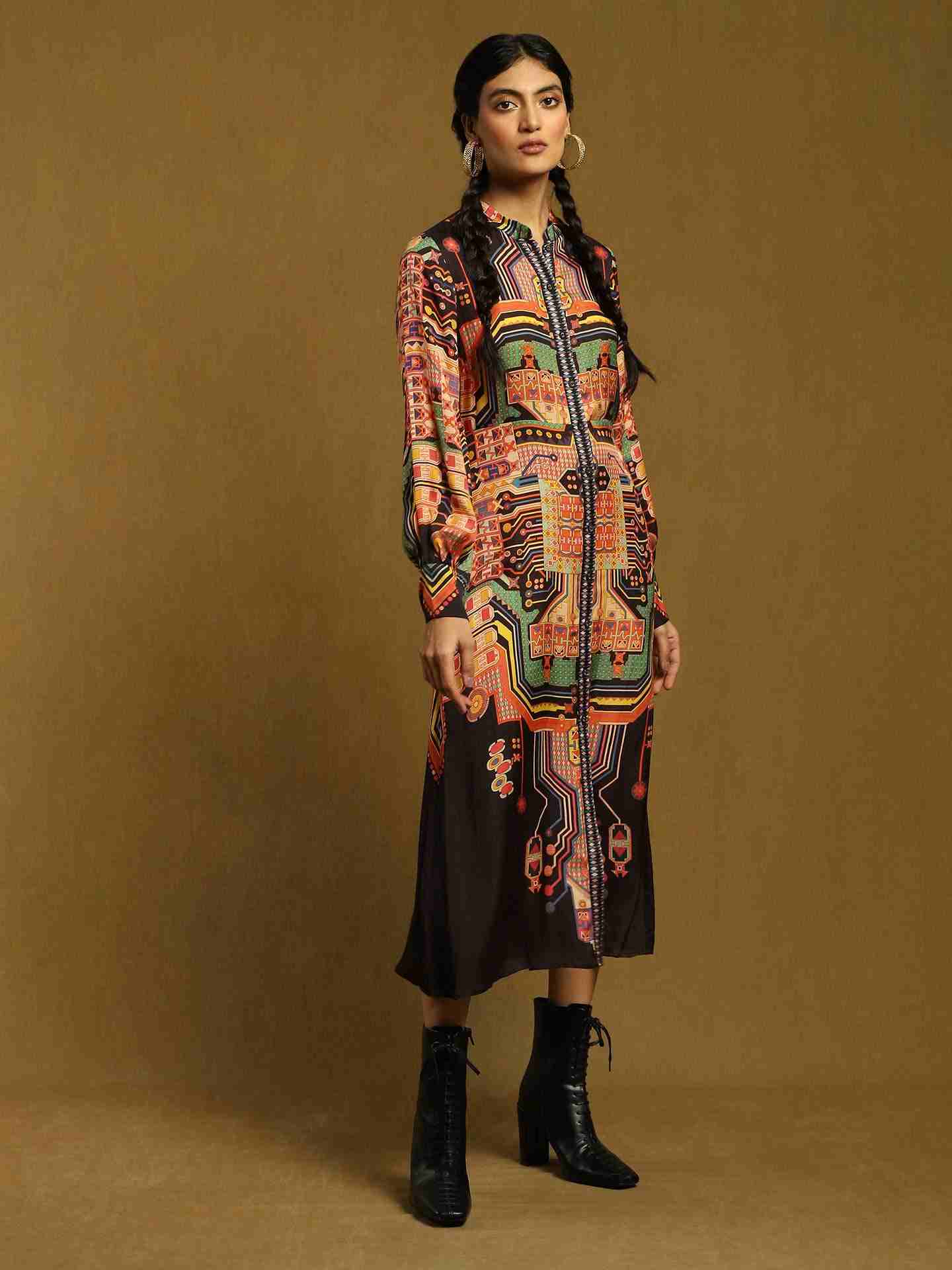 Black Circuit Shirt Dress