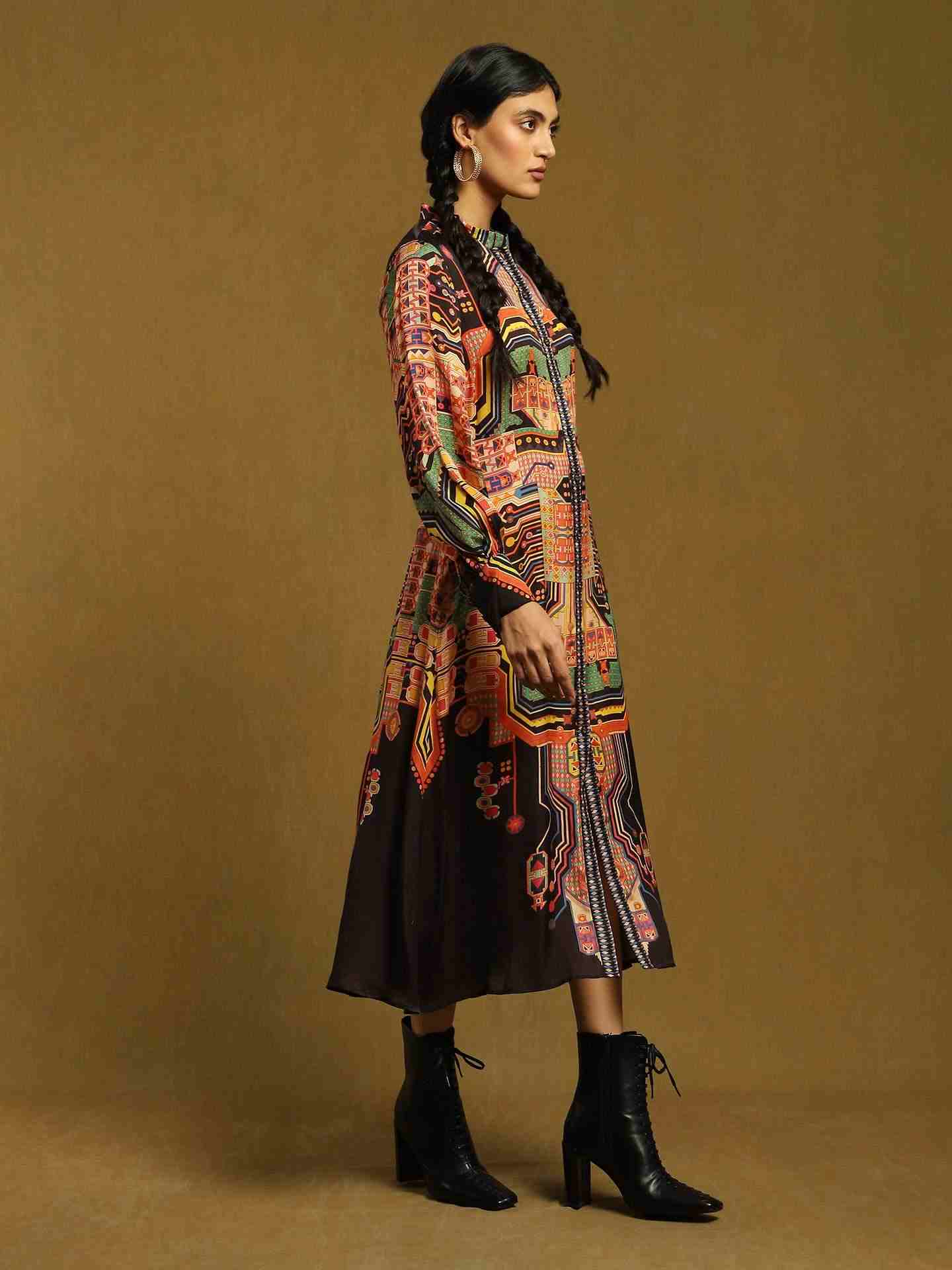 Black Circuit Shirt Dress