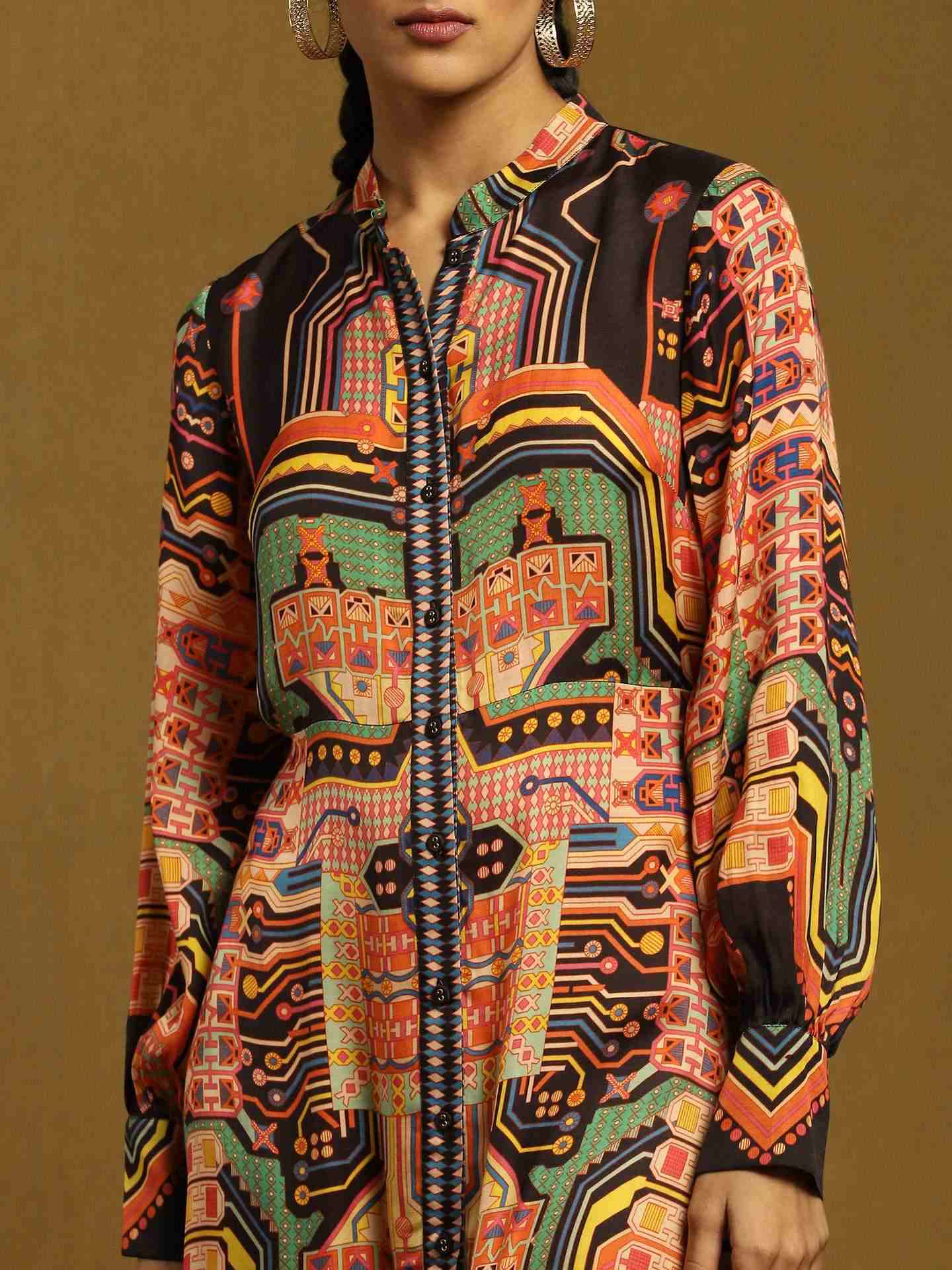 Black Circuit Shirt Dress