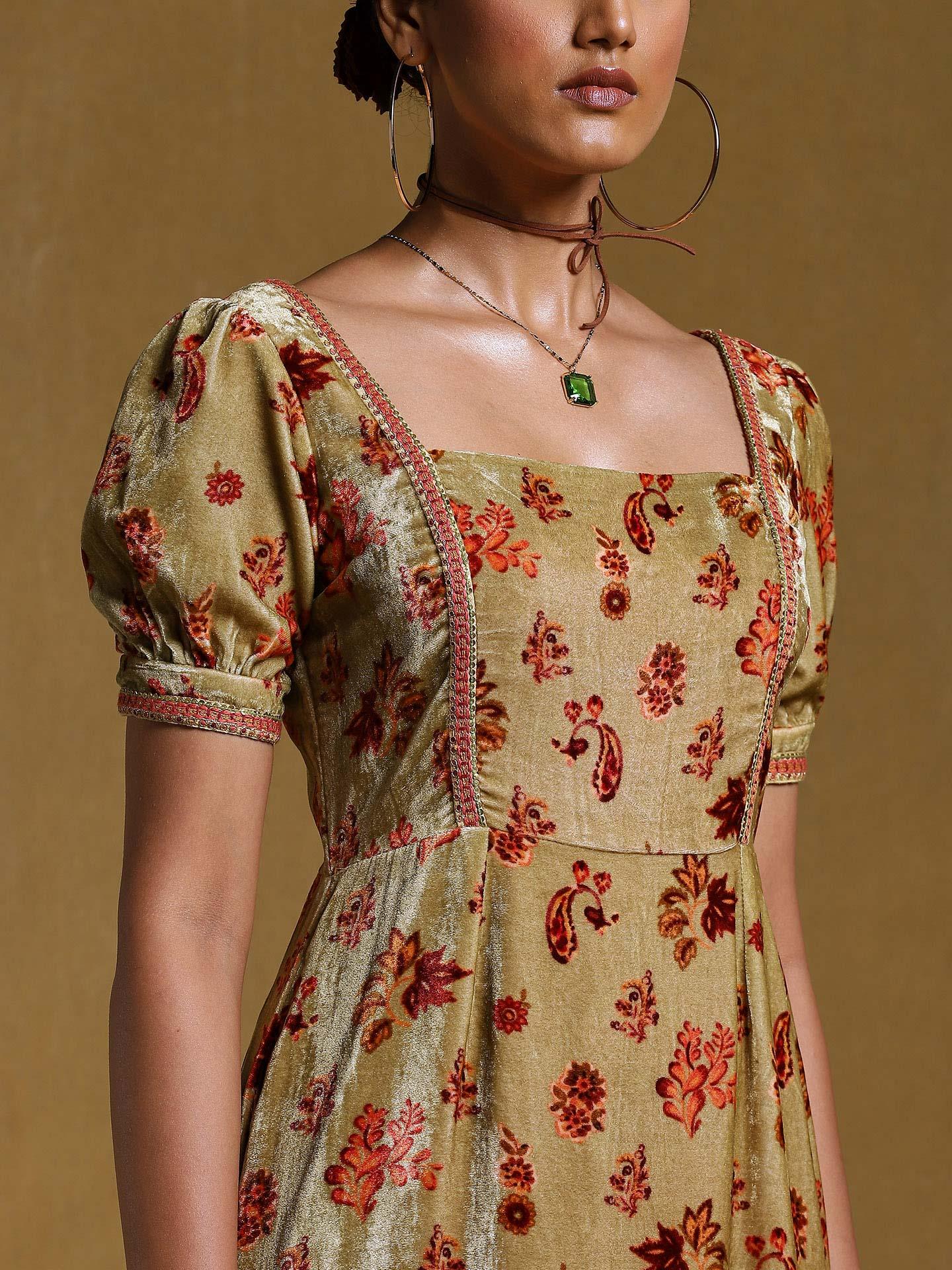 Green Godaveri Velvet Midi Dress