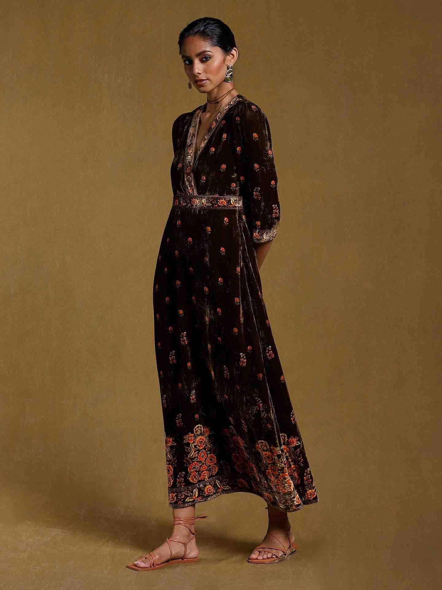 Green Kripa Velvet Wrap Dress