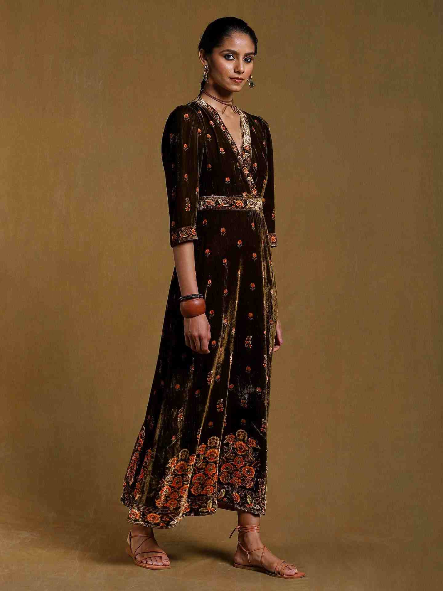 Green Kripa Velvet Wrap Dress