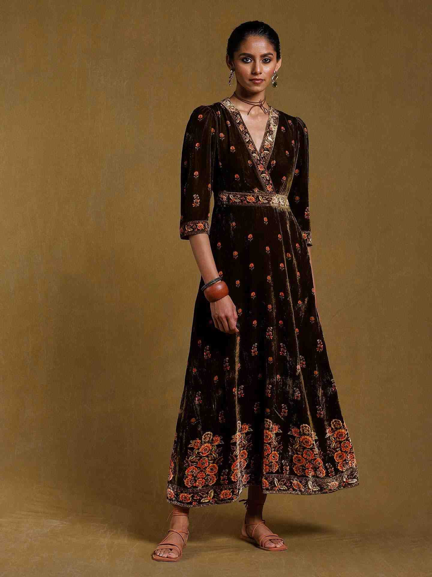 Green Kripa Velvet Wrap Dress