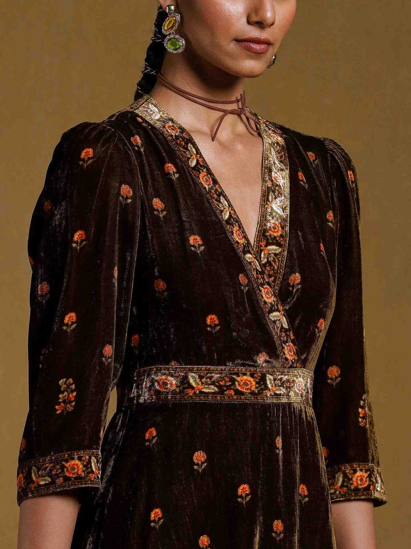 Green Kripa Velvet Wrap Dress