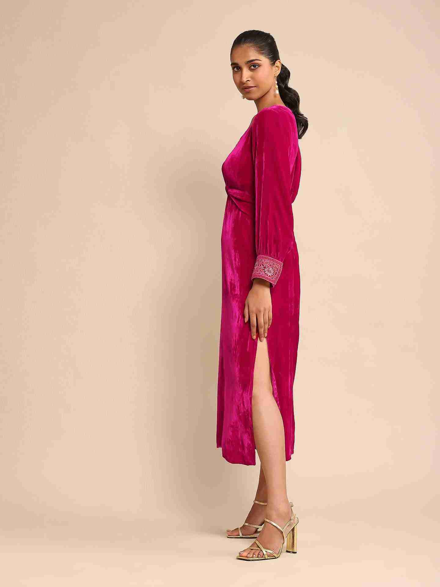 Fuschia Sara Velvet Midi Dress