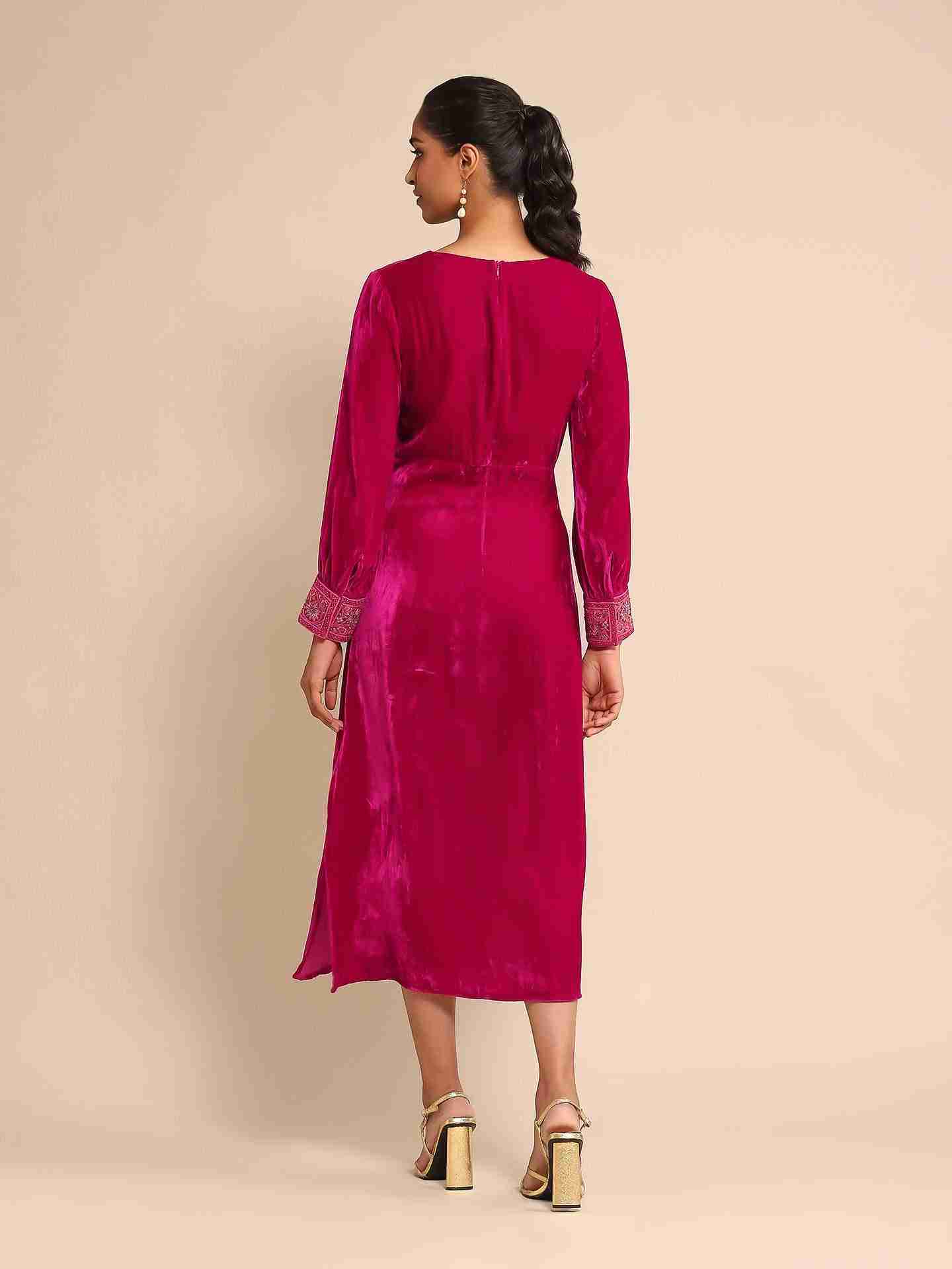 Fuschia Sara Velvet Midi Dress