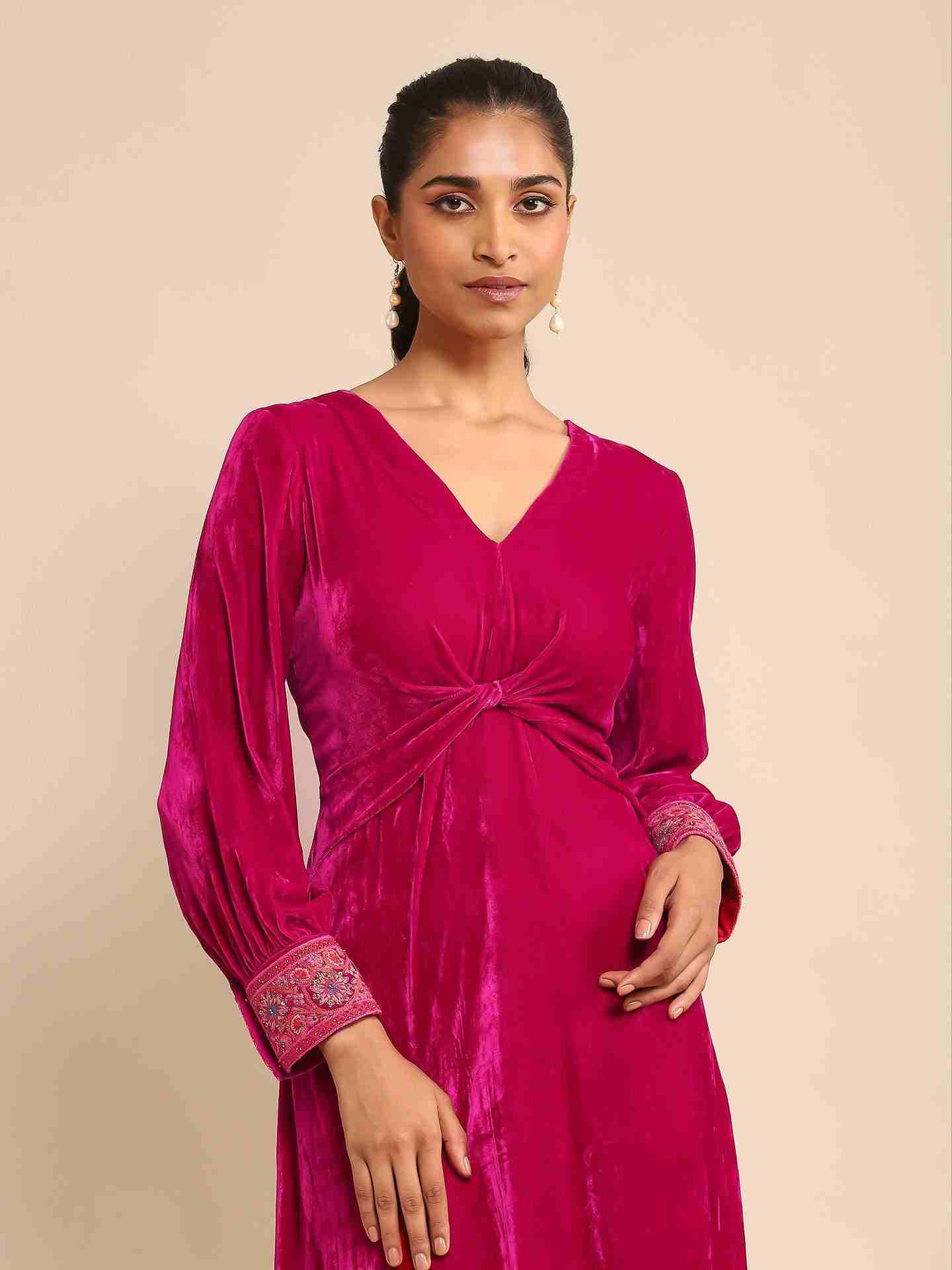 Fuschia Sara Velvet Midi Dress